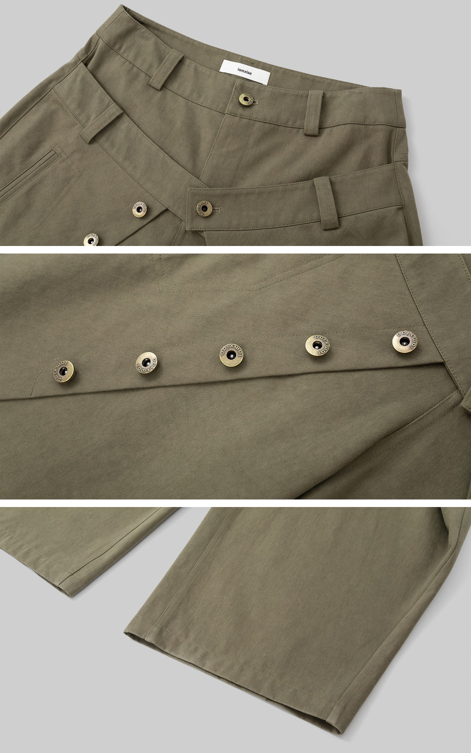 IAMXIAA Layered Waist Button Detail Wide-Leg Barrel Pants