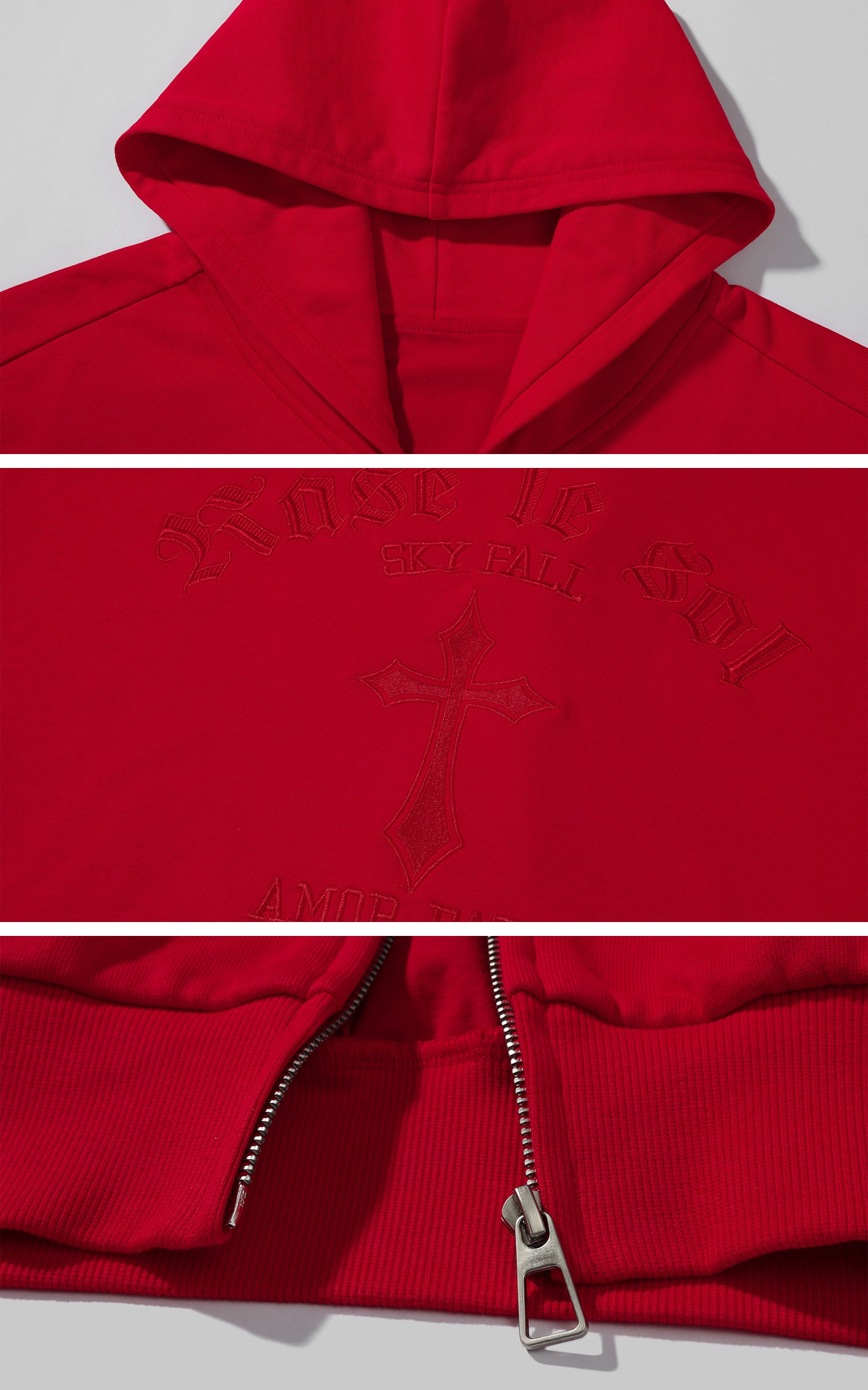 Rase le sol Red Embroidered Zip Hoodie &amp; Shorts Set