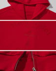 Rase le sol Red Embroidered Zip Hoodie & Shorts Set