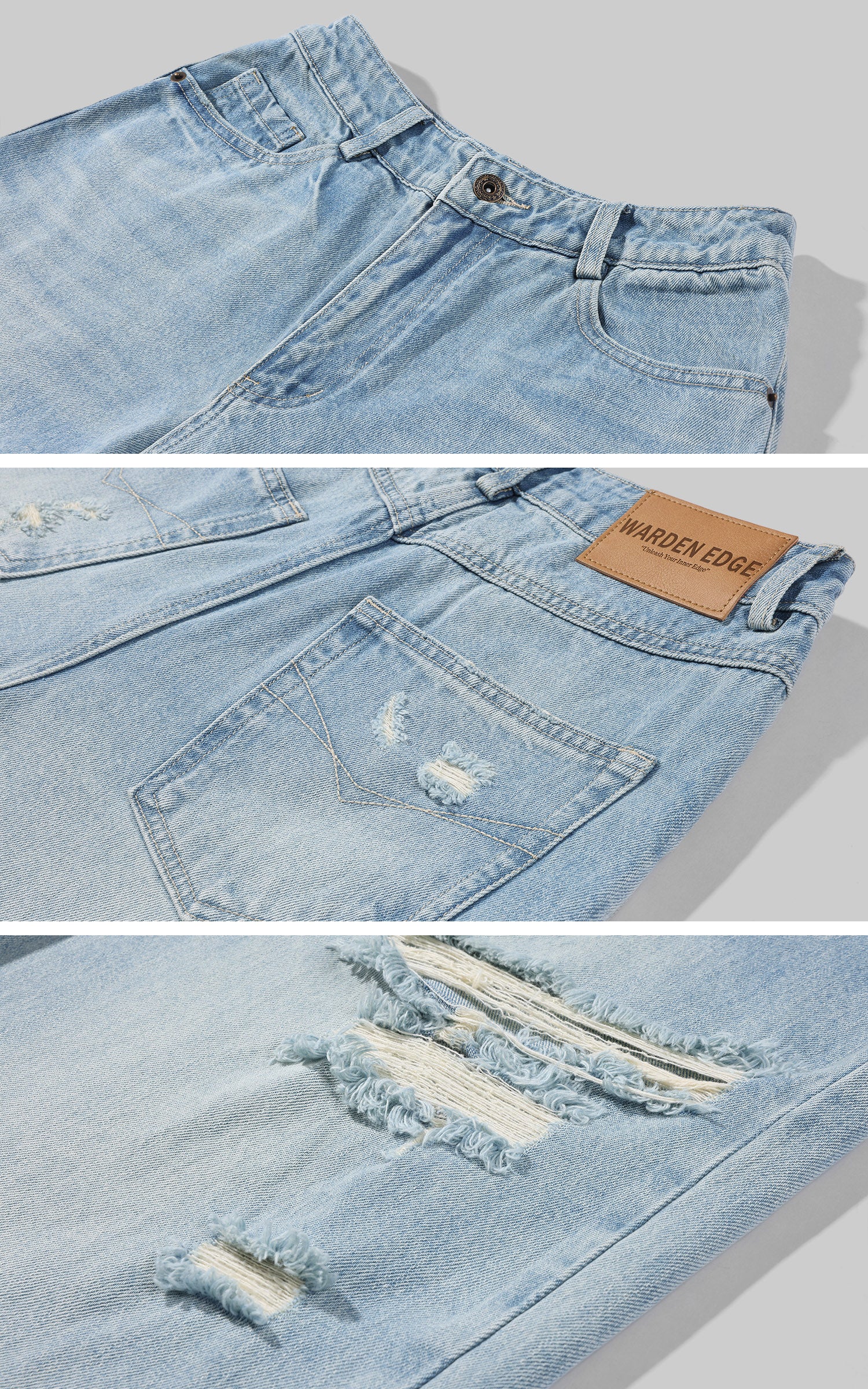 WARDEN EDGE Distressed Wide Leg Denim Pants