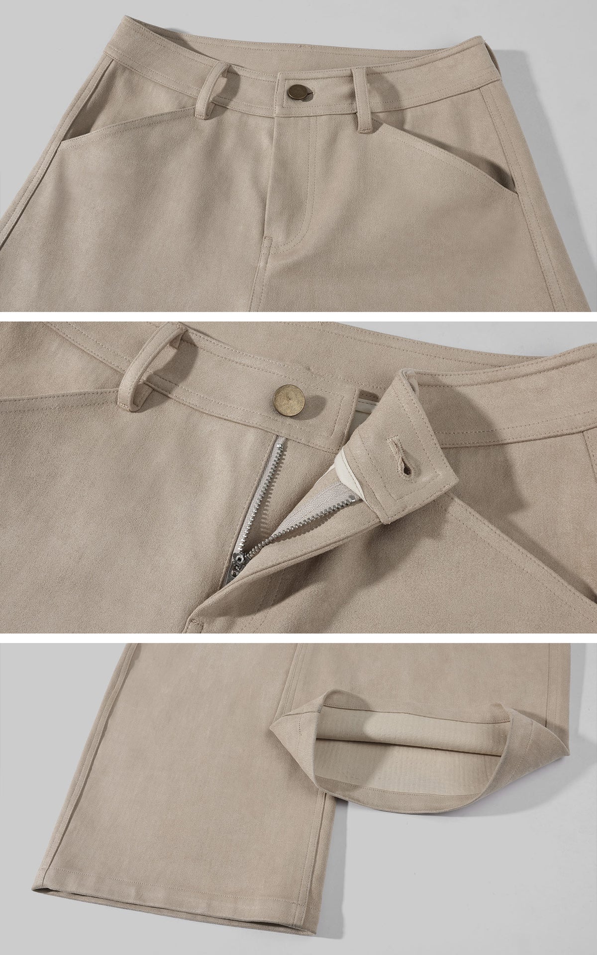 ROVENTE Low-Rise Suede-Look Wide-Leg Pants with Angled Front Pockets