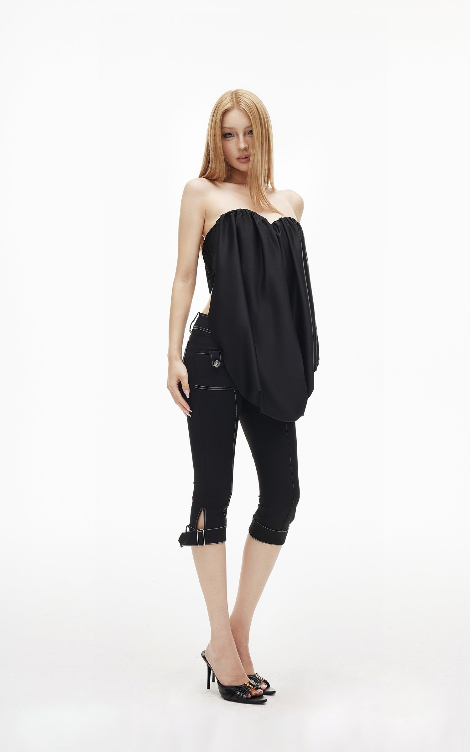 IAMXIAA Draped Strapless Bubble Hem Tube Top