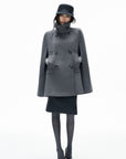 IAMXIAA Sculpted High-Neck Double-Breasted Cape Coat with Open Arm Slits