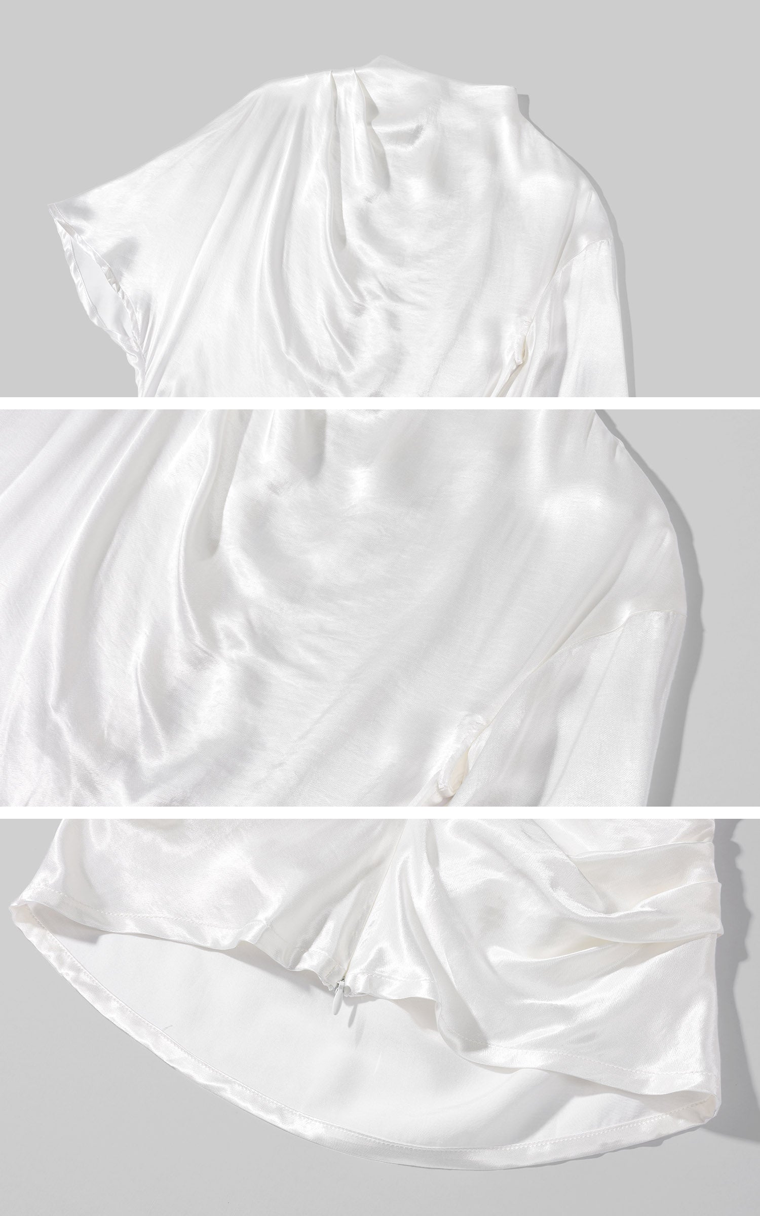 ROVENTE Draped Satin Asymmetric Sleeve T-Shirt