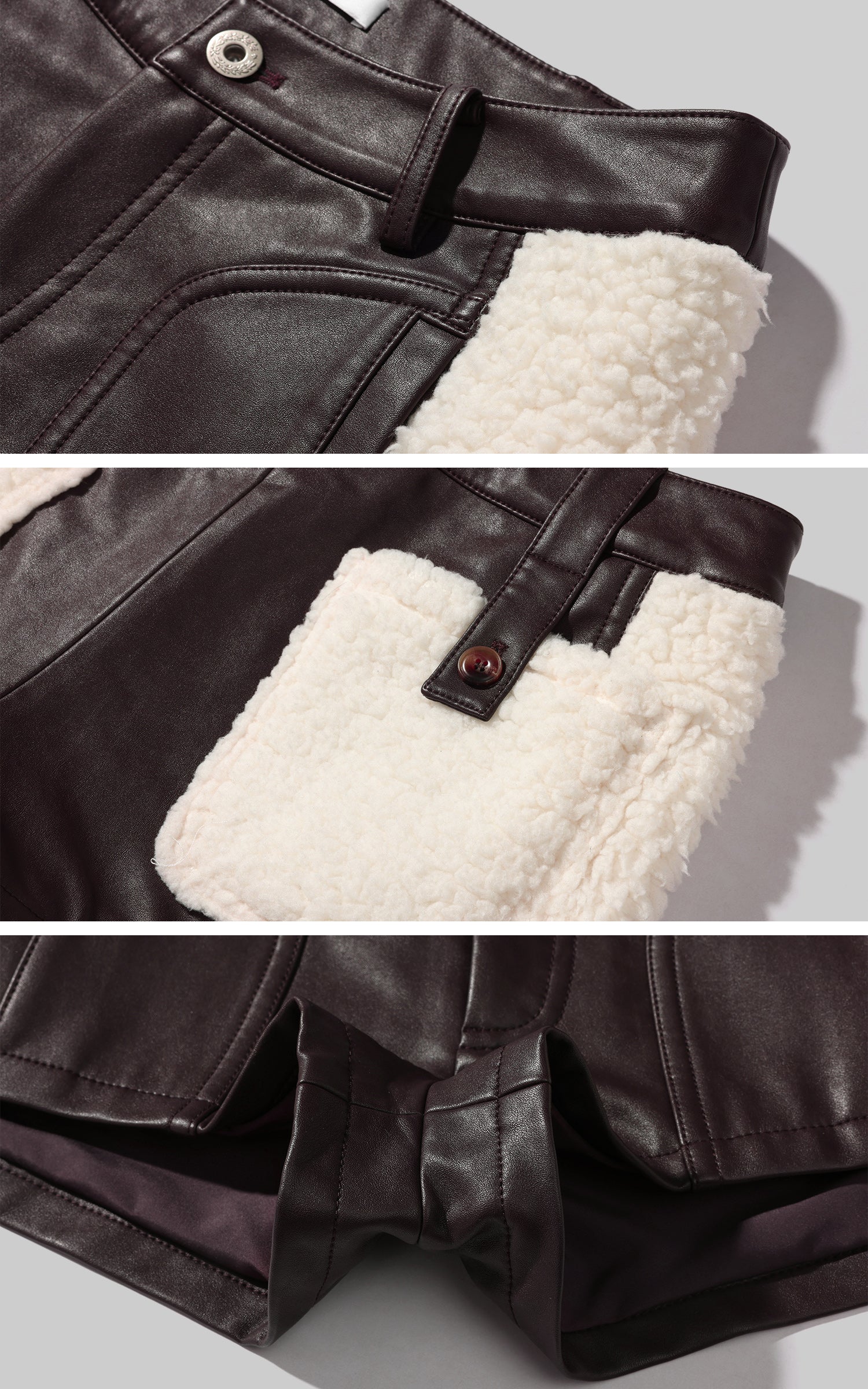 WARDEN EDGE Short en similicuir à empiècements avec détails contrastés en shearling