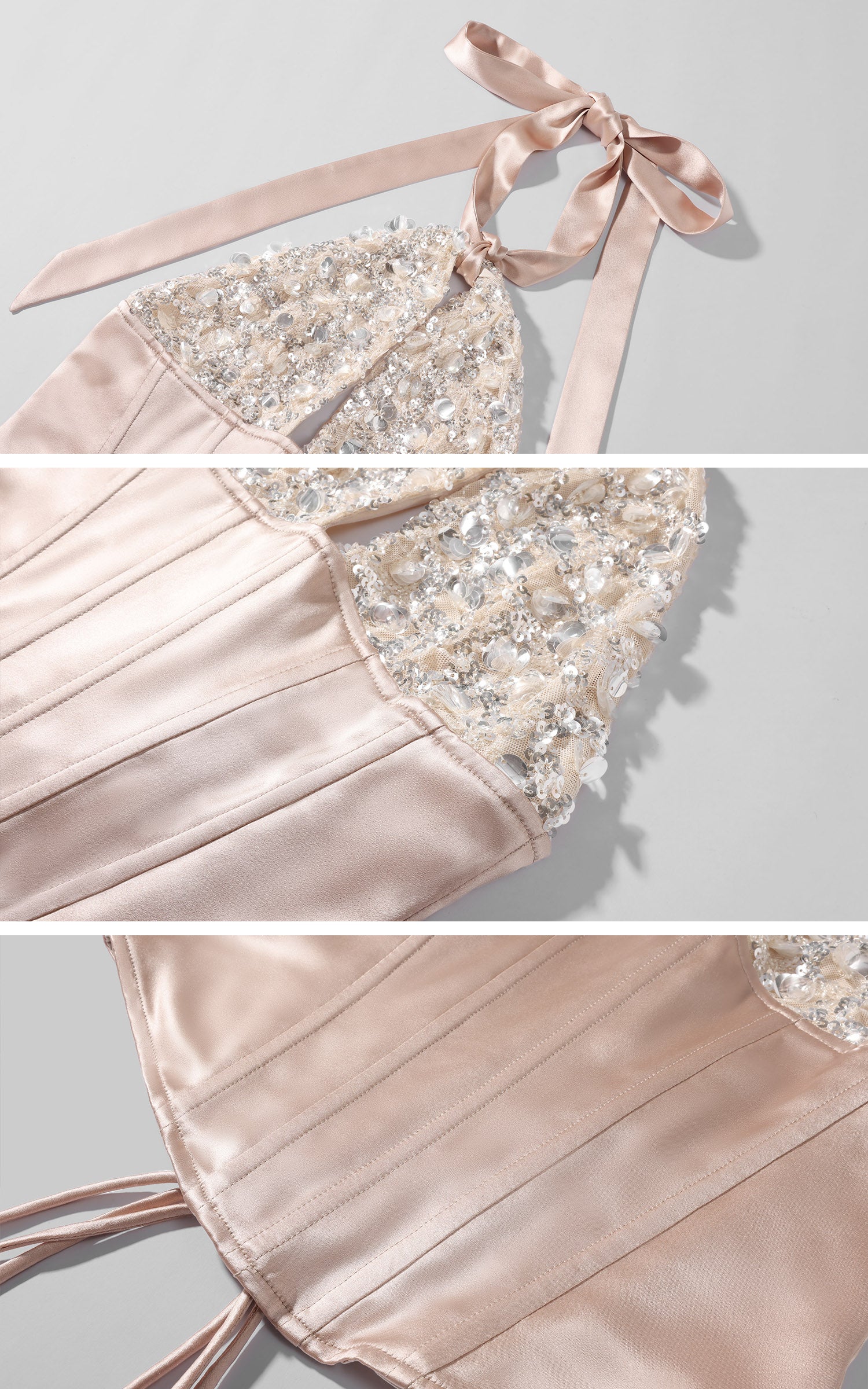ROVENTE Ensemble Corset Dos-nu Orné &amp; Jupe Mini Froncée