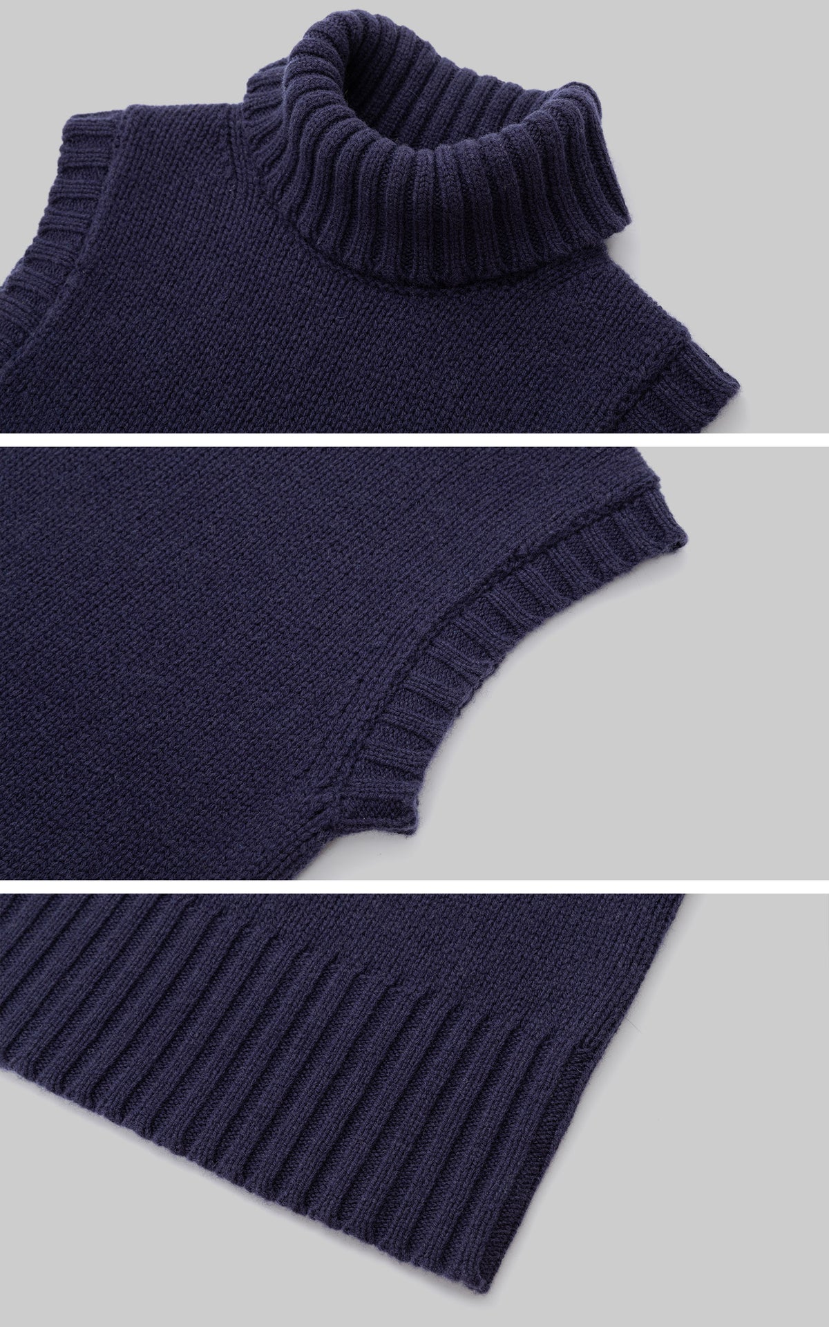 IAMXIAA Retro Slim-Fit Turtleneck Sleeveless Wool Knit Top with Ribbed Hem