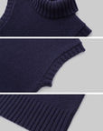 IAMXIAA Retro Slim-Fit Turtleneck Sleeveless Wool Knit Top with Ribbed Hem