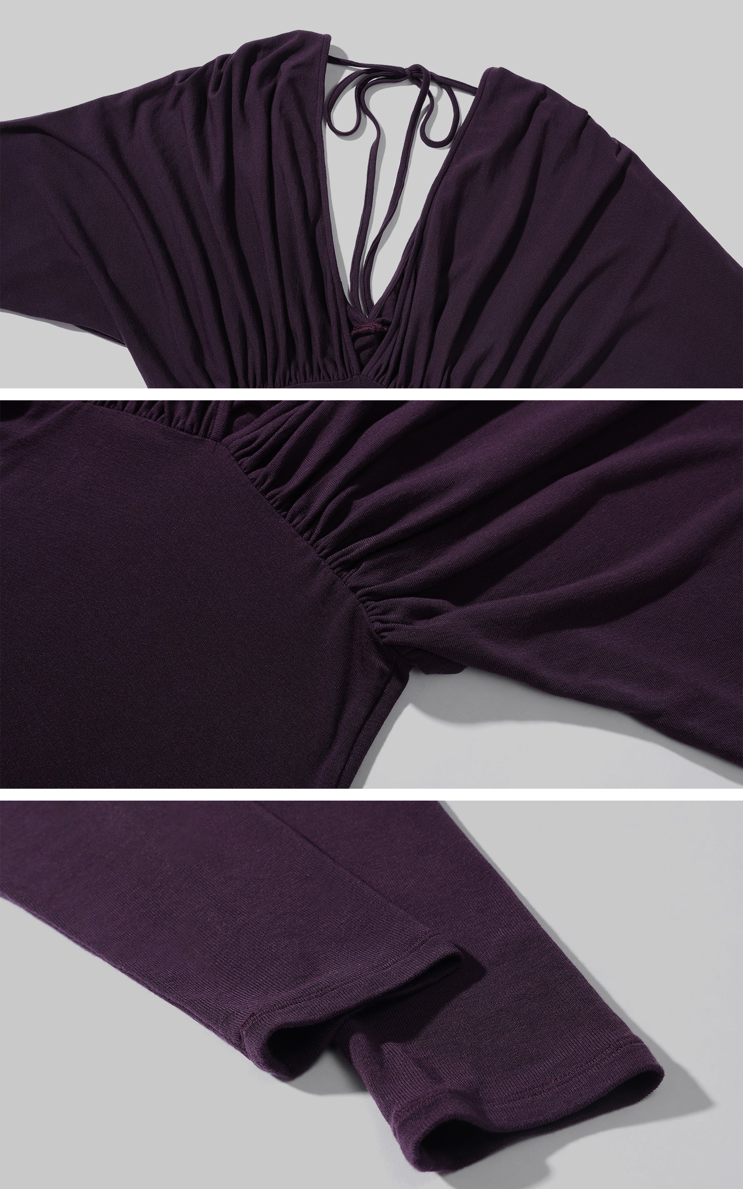 ROVENTE 딥 V 드레이프 긴팔 티셔츠와 슬림 크롭 팬츠 세트