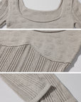 Rase le sol Grey Knit Sheer Long Sleeve Top with Minimalist Bra Layered Set