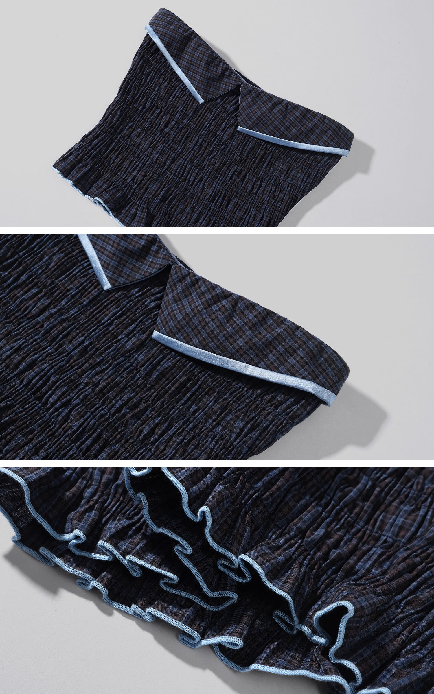 Hydrae Plaid Ruched Tube Top &amp; Wide-Leg Pants Set