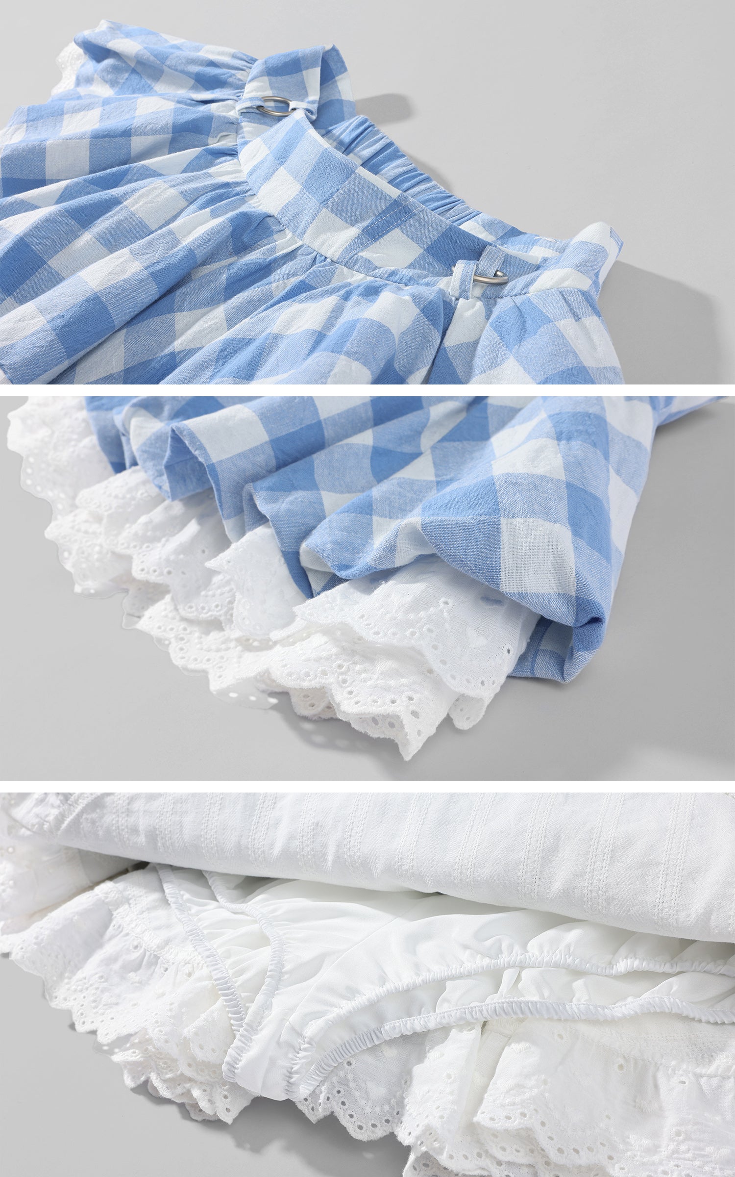 WARDEN EDGE Gingham Lace-Layered Bubble Mini Skirt
