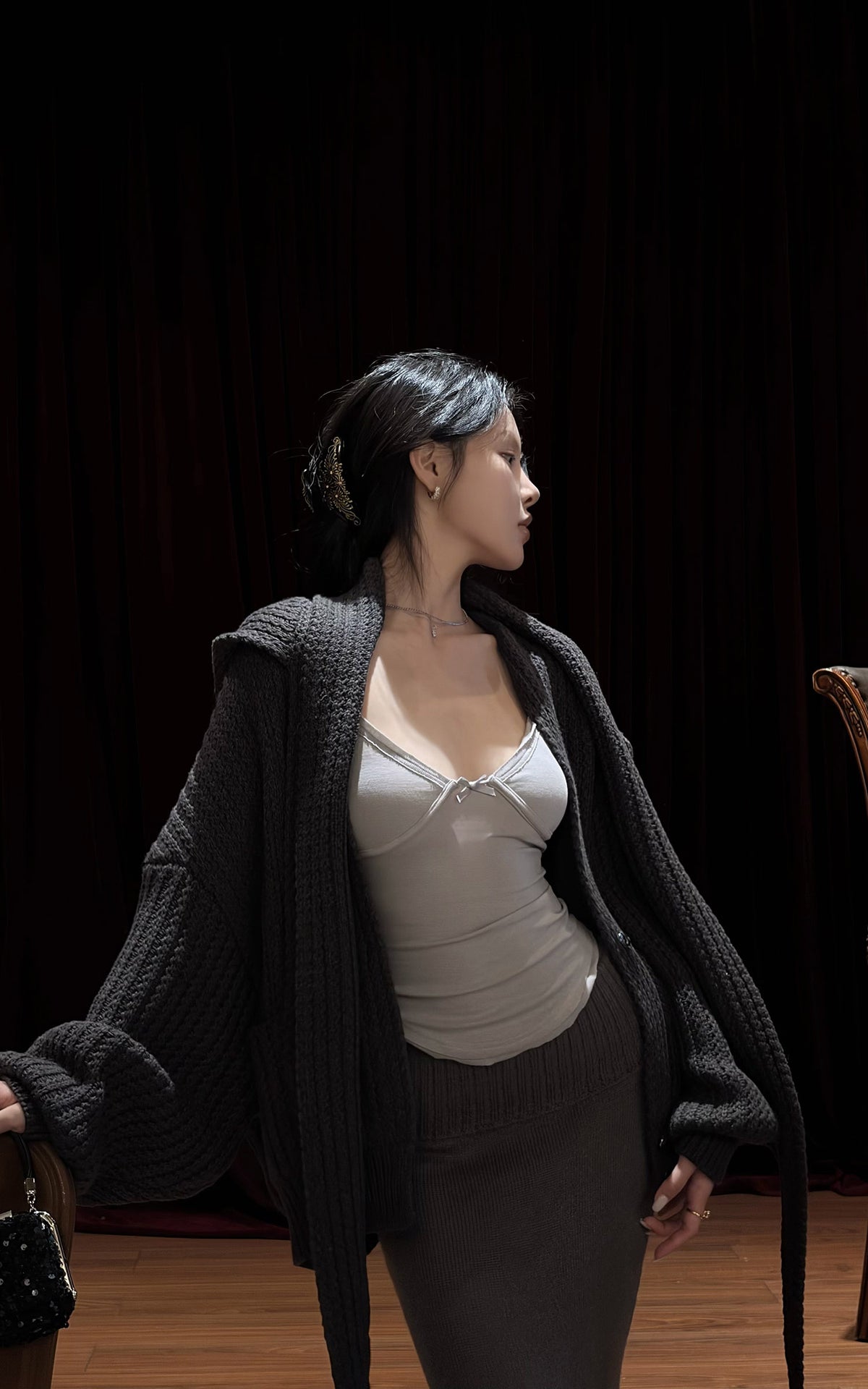 Hydrae Oversized Chunky Knit Cardigan &amp; Hooded Cape Set