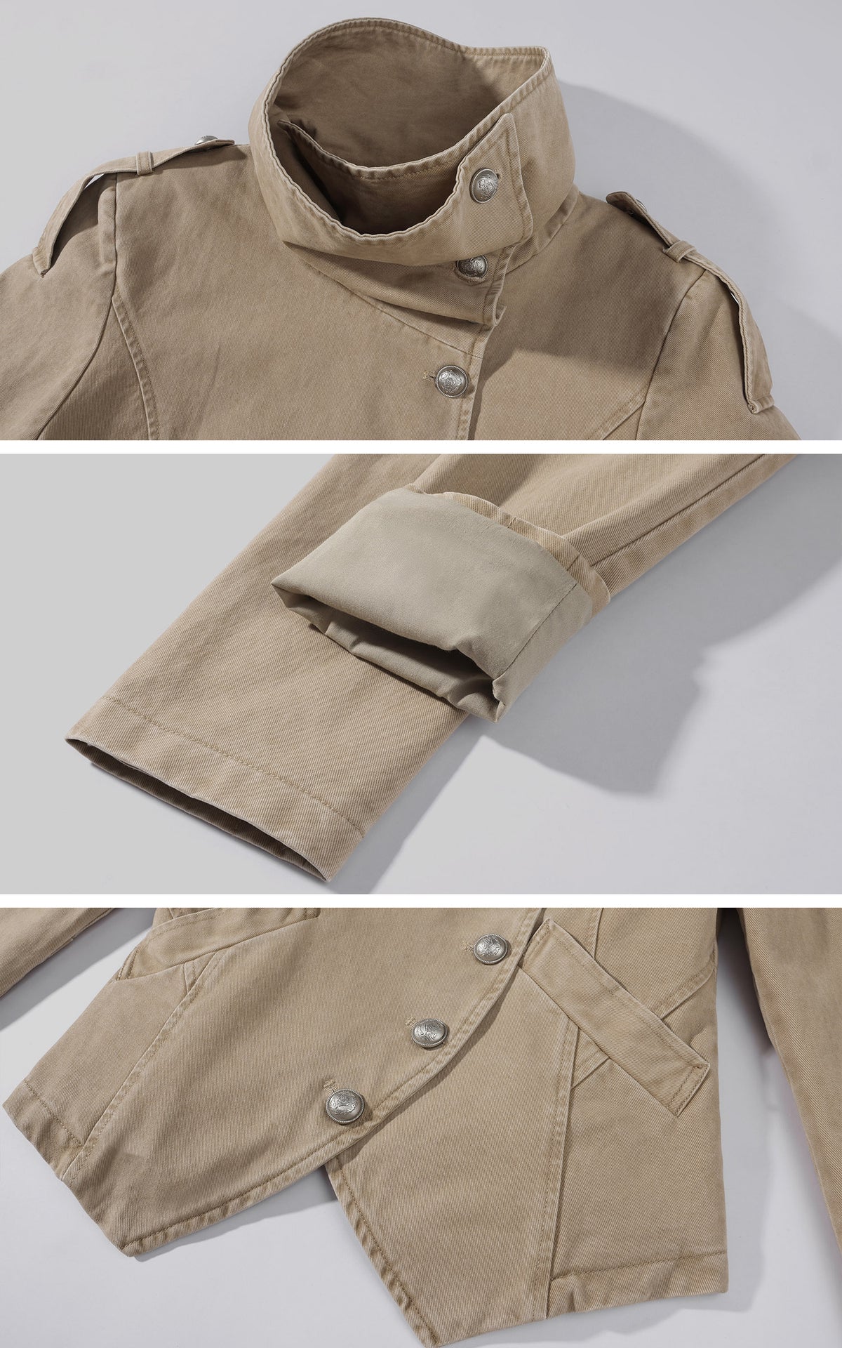 WARDEN EDGE Washed Military High-Neck Tailored Jacket