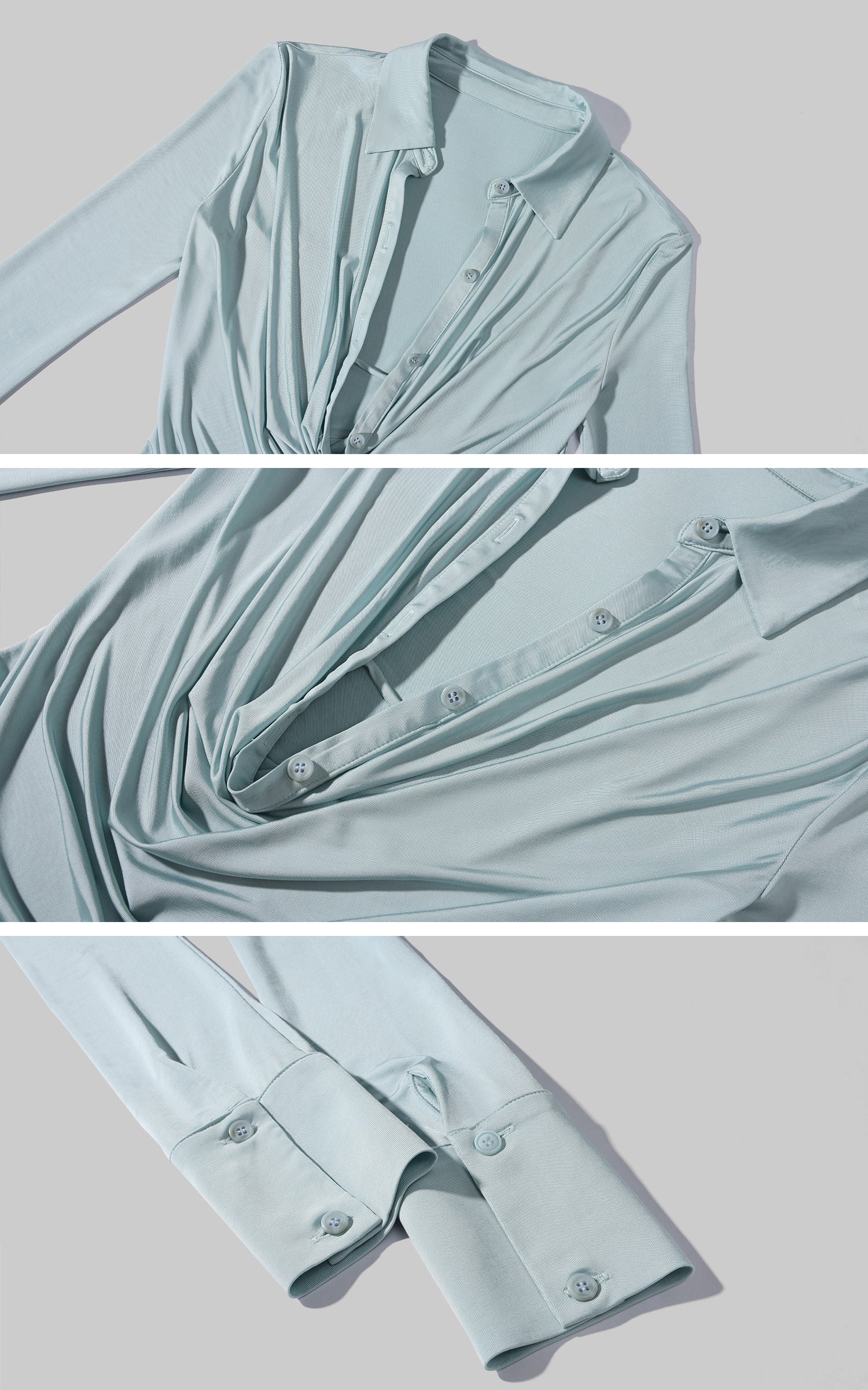 Hydrae ラッフルカウルネック長袖トップス スリムフィットドレープシャツ