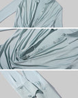 Hydrae ラッフルカウルネック長袖トップス スリムフィットドレープシャツ