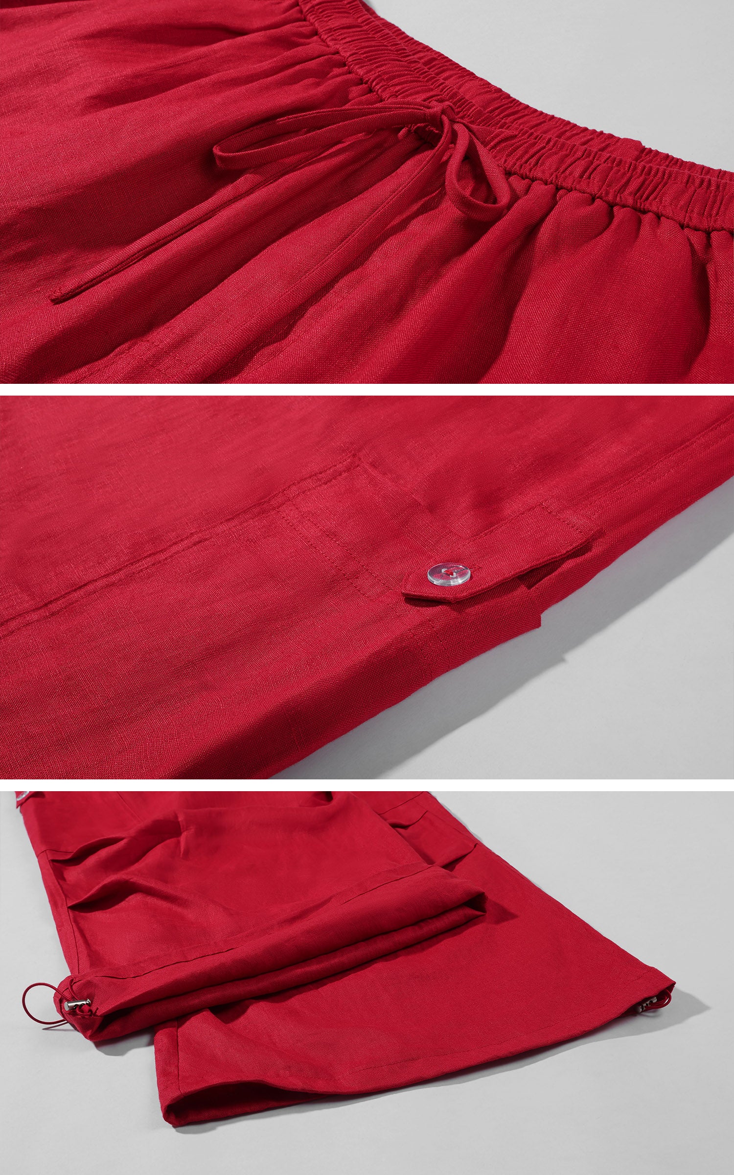ROVENTE Pantalon cargo rouge à jambe large et cordon de serrage