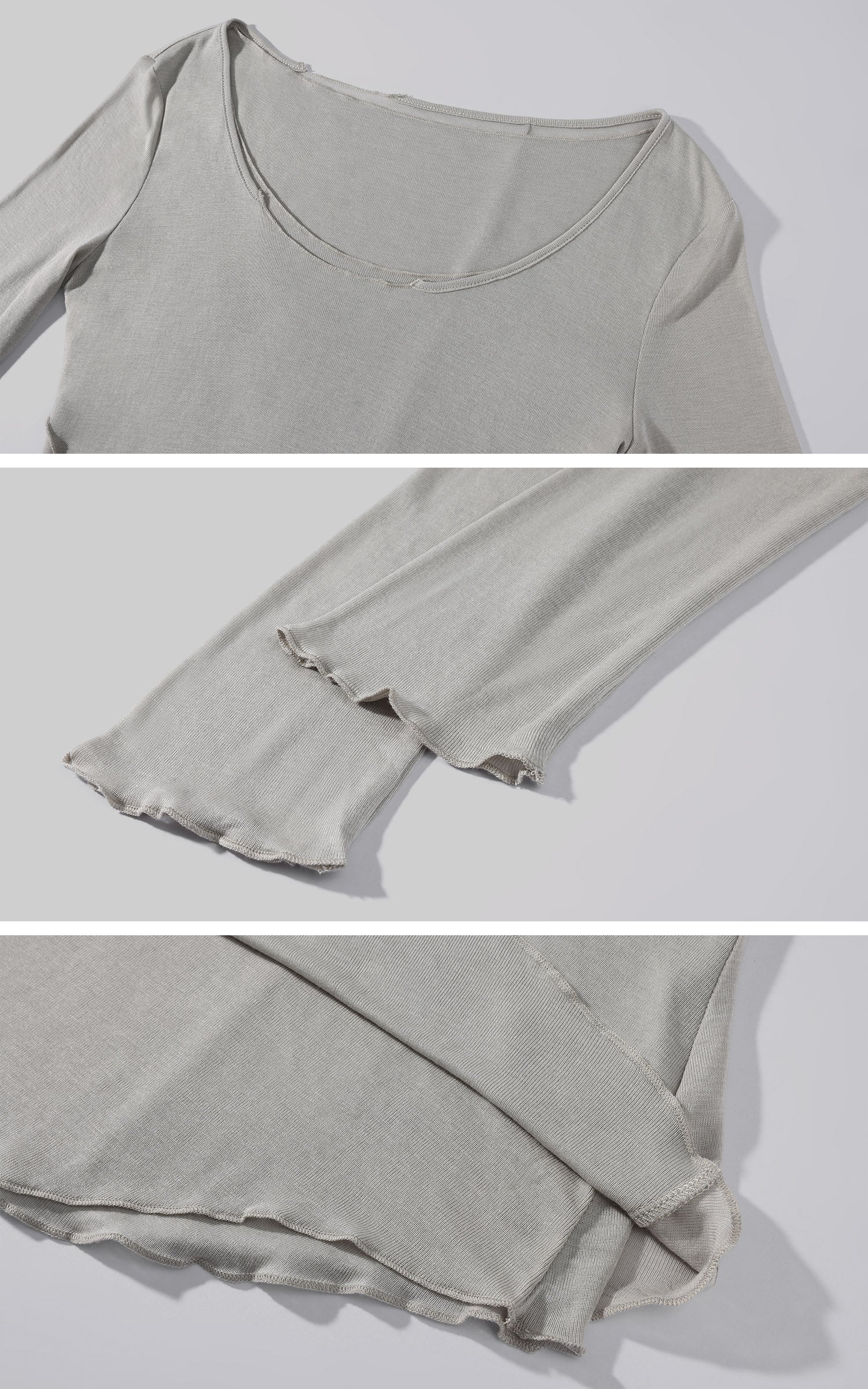 WARDEN EDGE Raw Seam Wool Layered Scoop Neck Long Sleeve Top