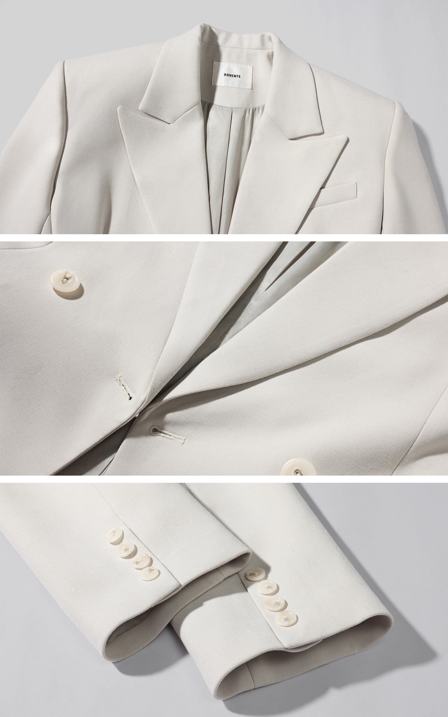 ROVENTE 구조적인 더블브레스트 블레이저와 와이드핏 테일러드 팬츠 세트