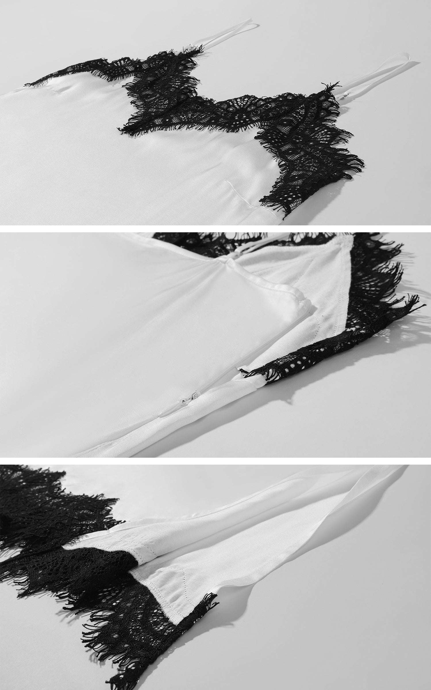 0122stepll Lace-Trim Asymmetric Satin Slip Dress