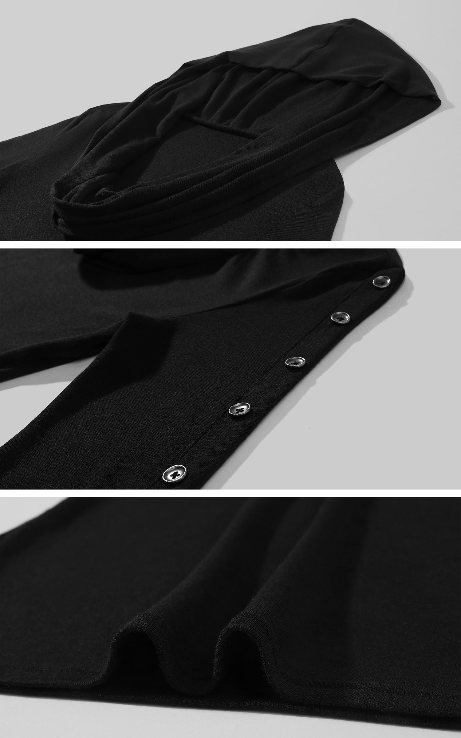 Rase le sol Hooded Cowl-Neck Button-Detail Long-Sleeve T-Shirt