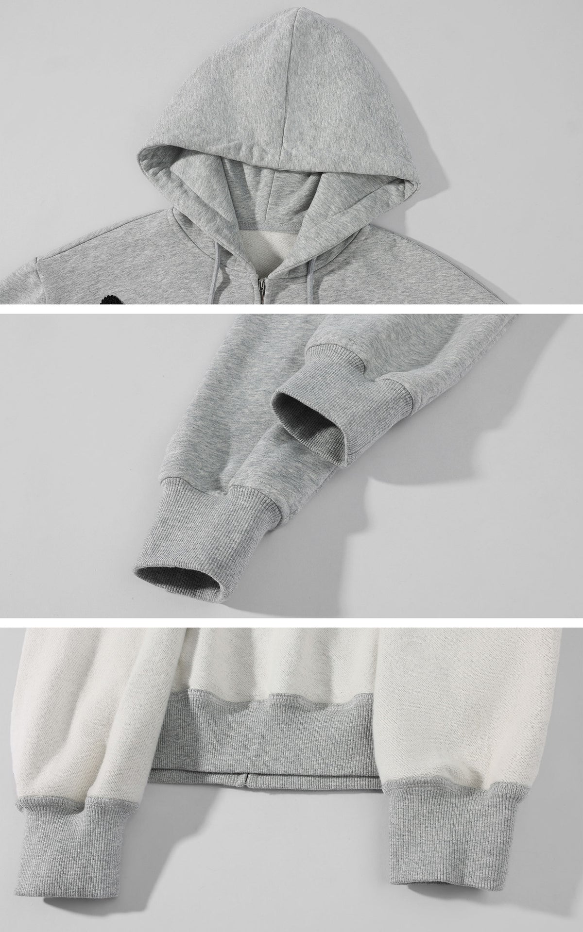0122stepll Braided Loop Graphic Cropped Zip-Up Hoodie