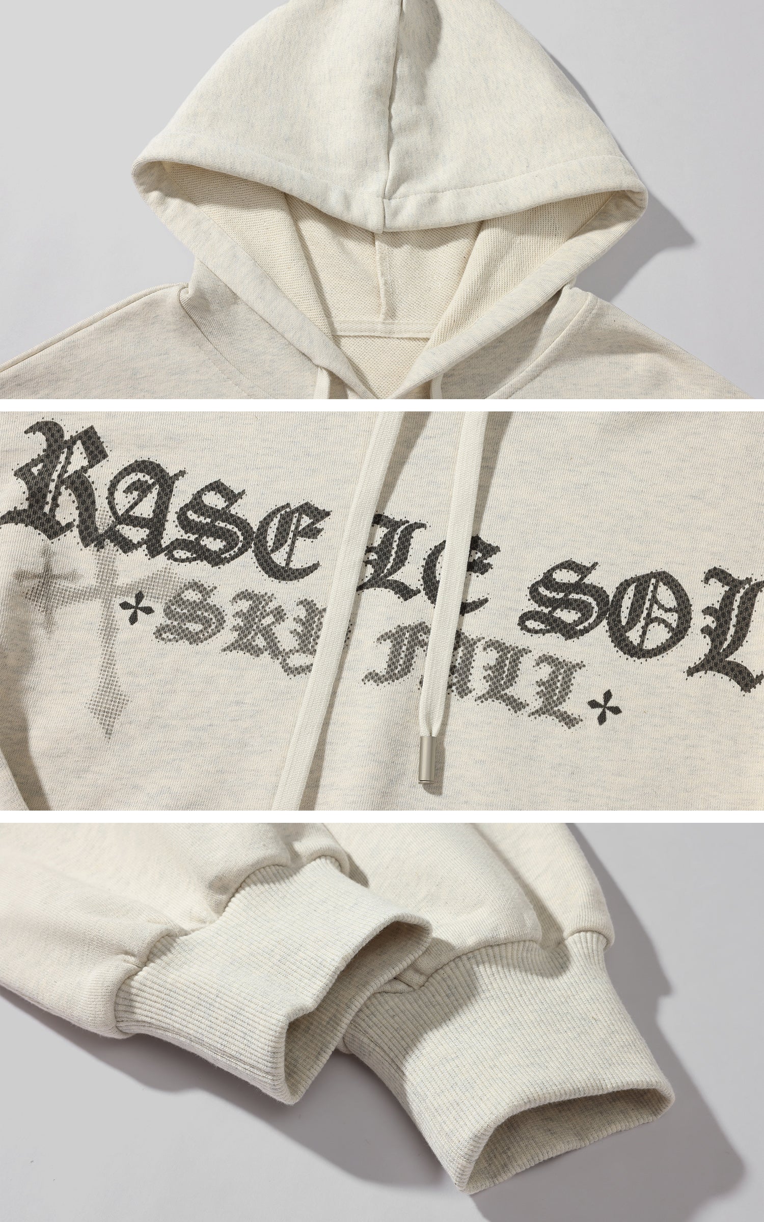 Rase le sol Gothic Embroidery Cropped Hoodie with Raw Edge Detail