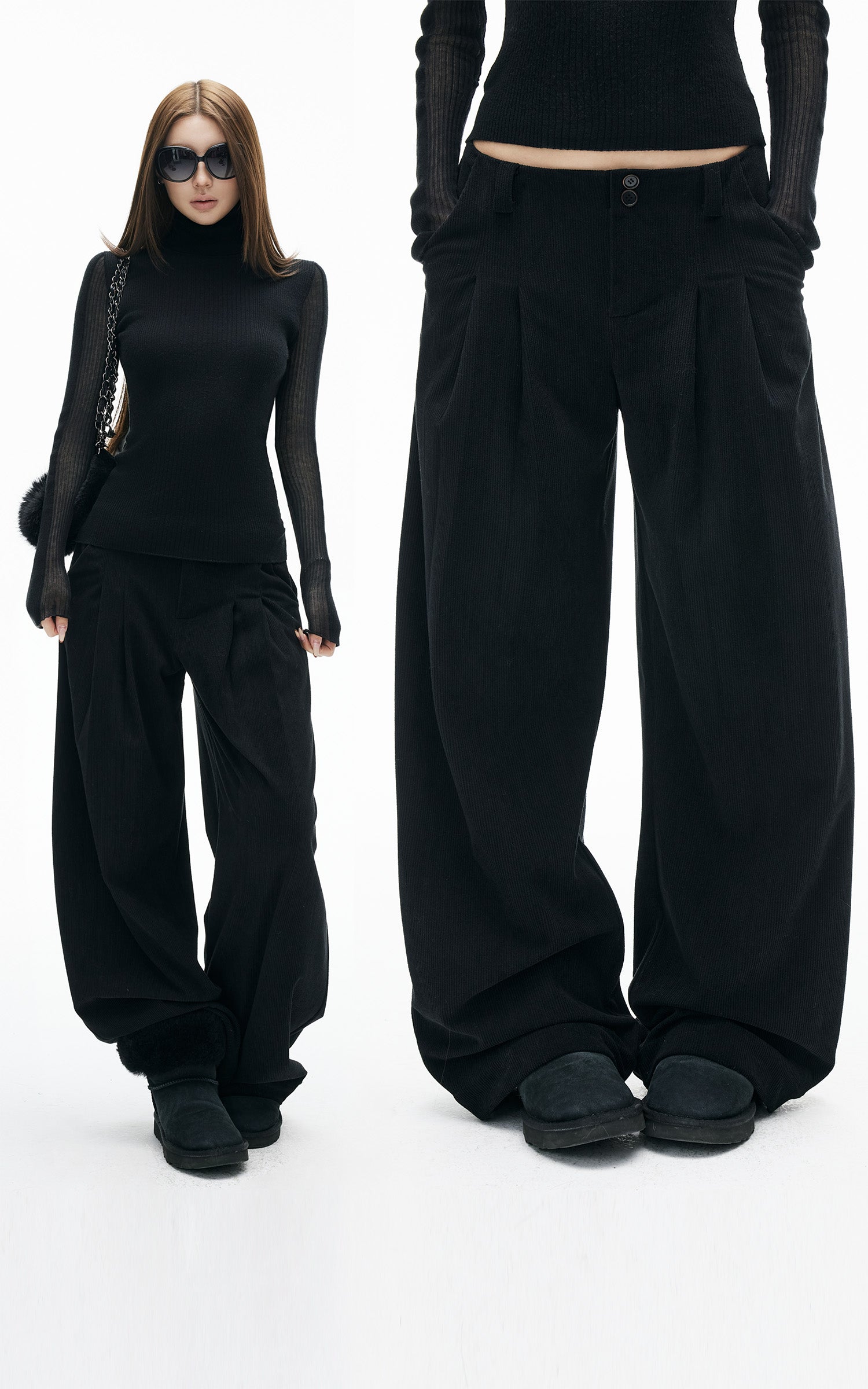 IAMXIAA Ribbed Wide Leg Casual Pants