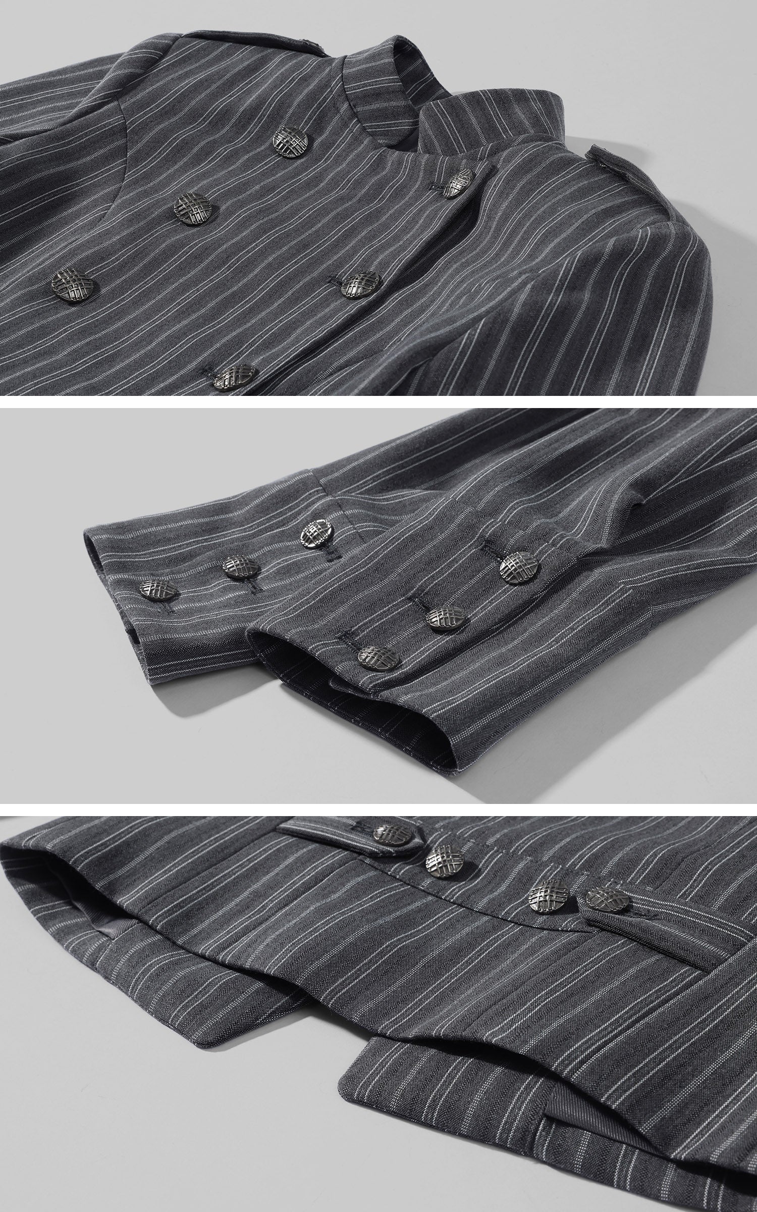 Hydrae Pinstripe Double-Breasted Military Cropped Tailored Jacket