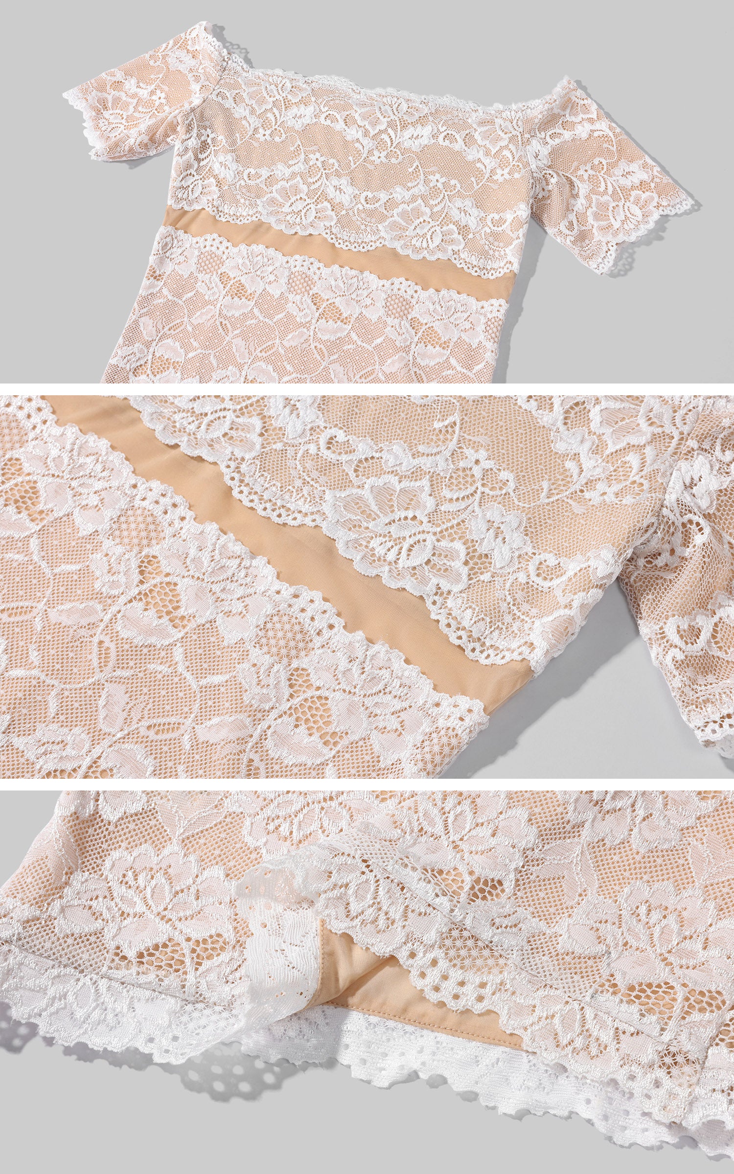 ROVENTE Off Shoulder Sheer Lace Fitted Top