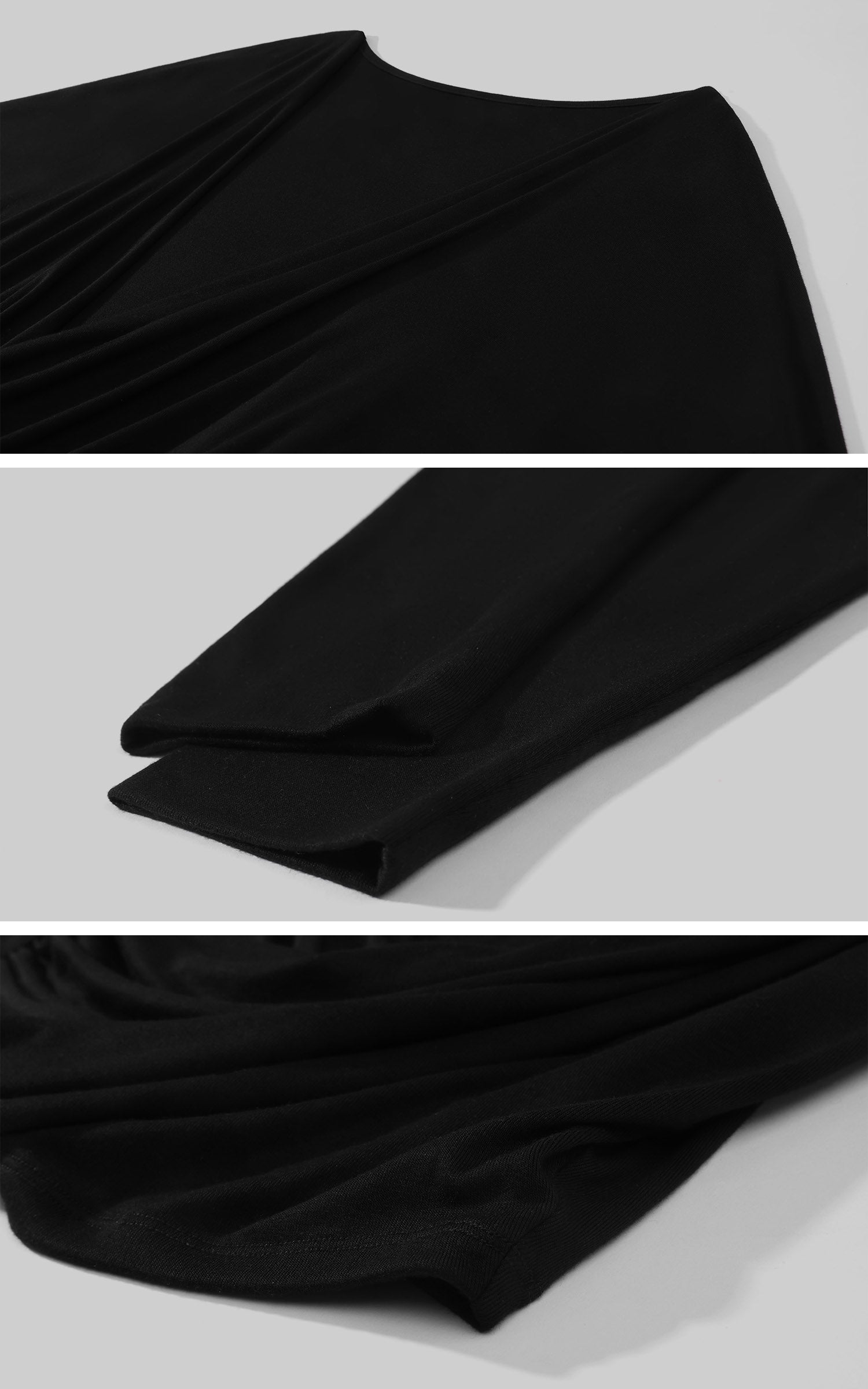 ROVENTE Deep V Draped Asymmetric Long Sleeve Ruched Wrap Top