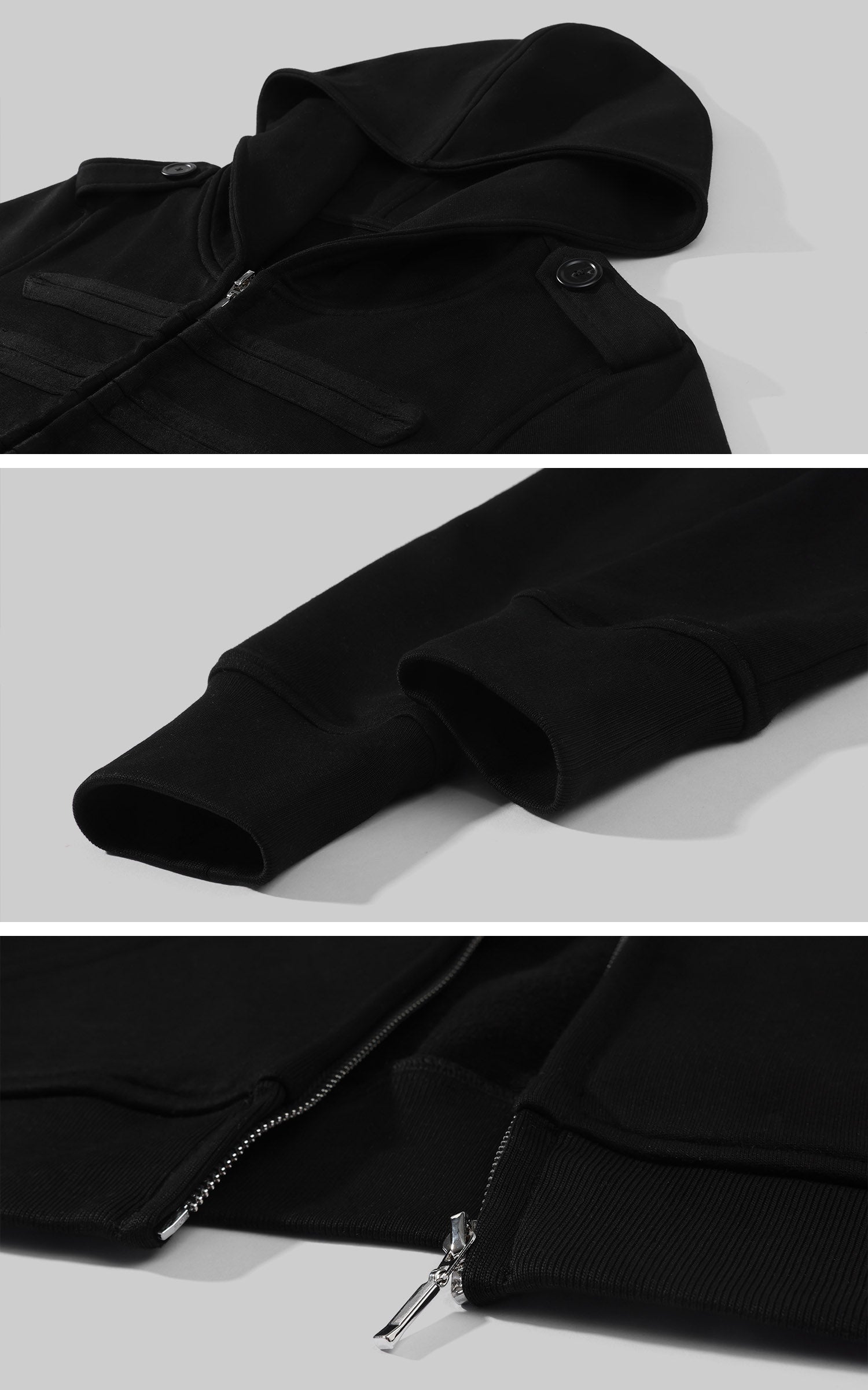 ROVENTE Cropped Hooded Utility Jacket with Zip Front and Structured Pocket Detail