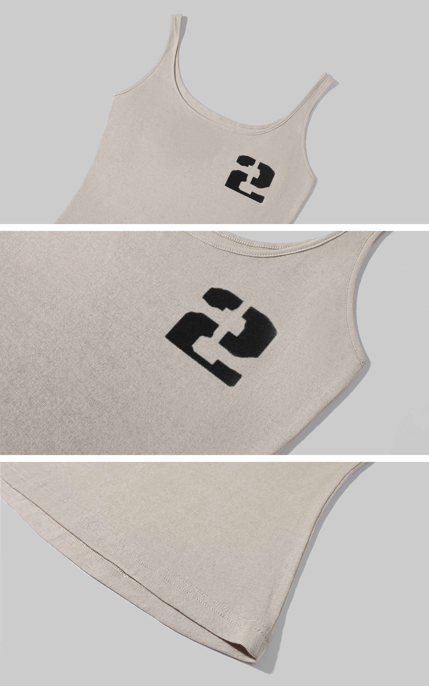 WARDEN EDGE Ribbed Asymmetric Tank Top with Numeric Print Slim Fit Camisole