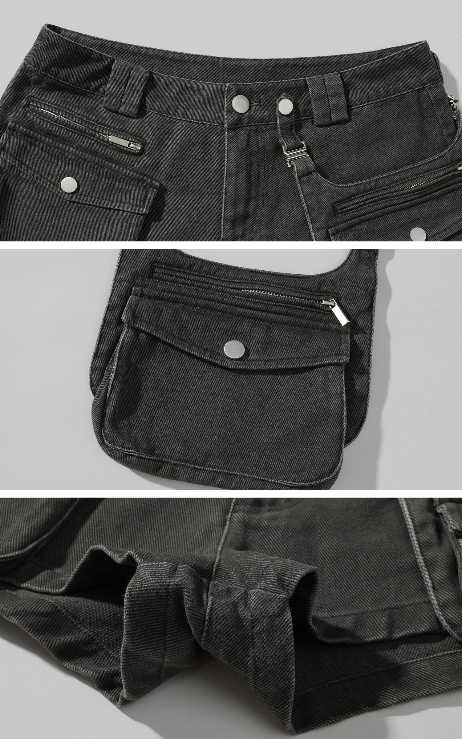 Rase le sol Multi-Pocket Utility Denim Shorts - PINKPARKS