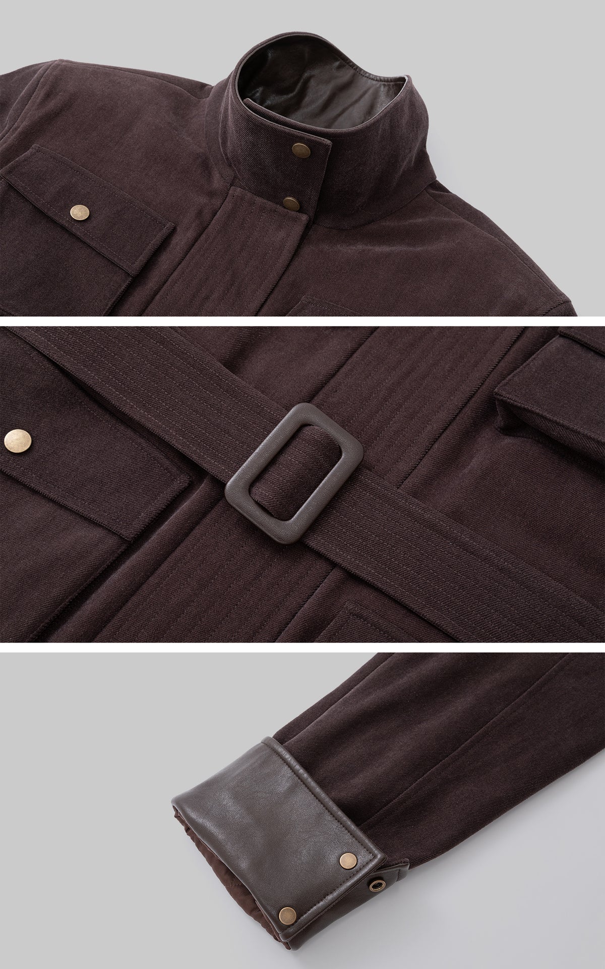 IAMXIAA Belted Utility Jacket with Stand Collar and Multi-Pocket Details