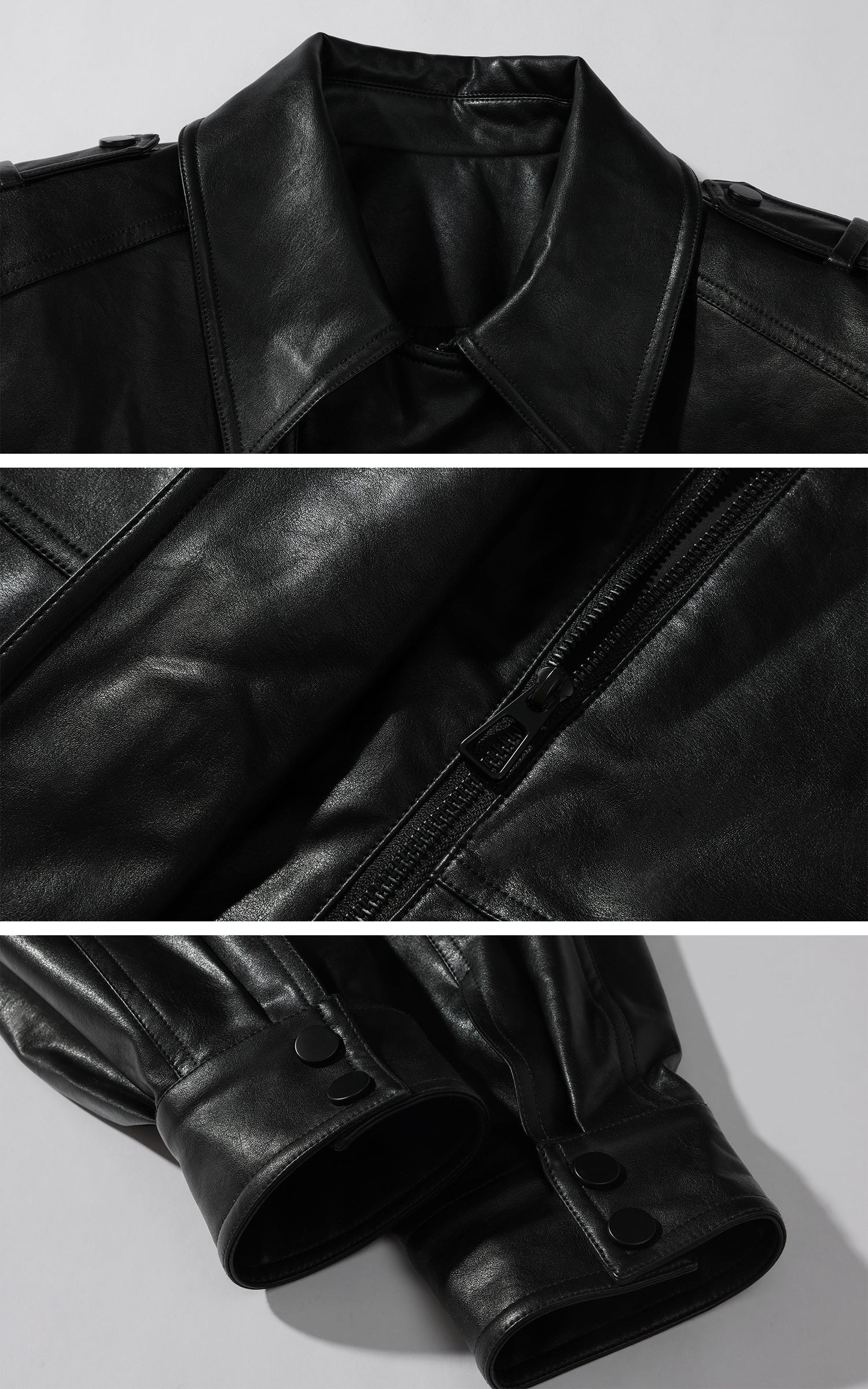 WARDEN EDGE Cropped Leather Jacket with Epaulettes and Utility