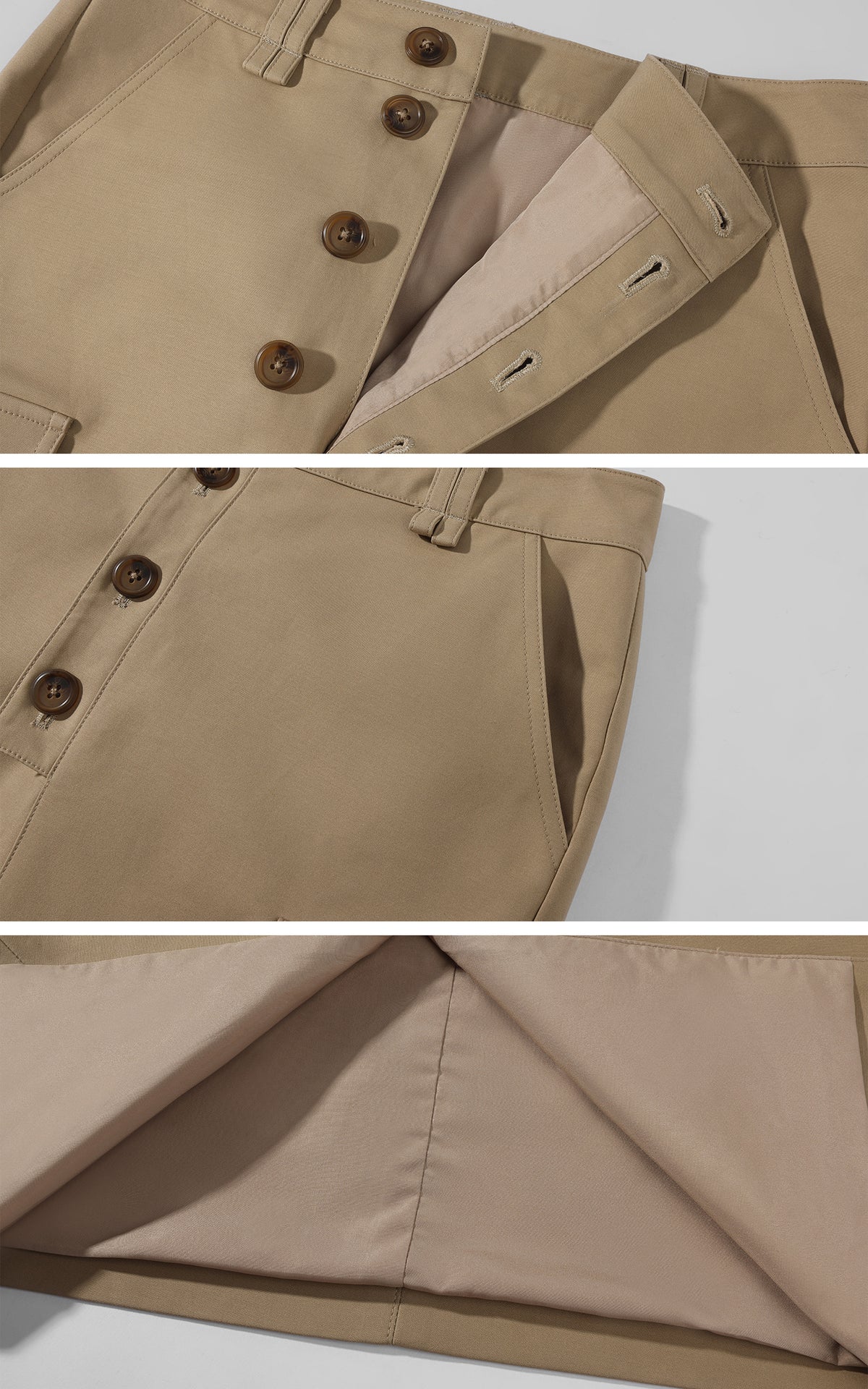 ROVENTE Coffee Brown Button-Front Cargo Midi Skirt