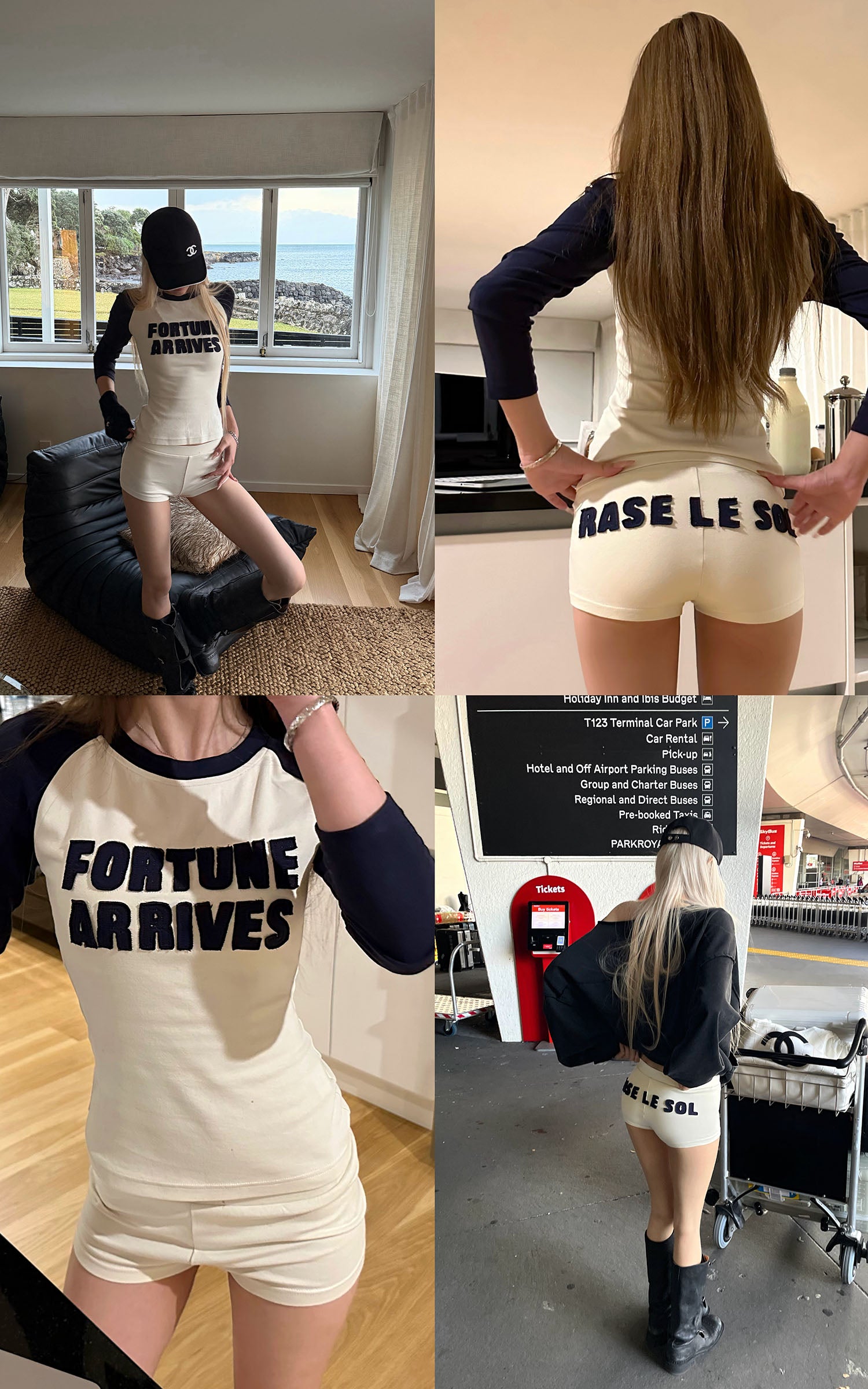 Rase le sol T-shirt Raglan Fortune Arrives &amp; Short Ensemble