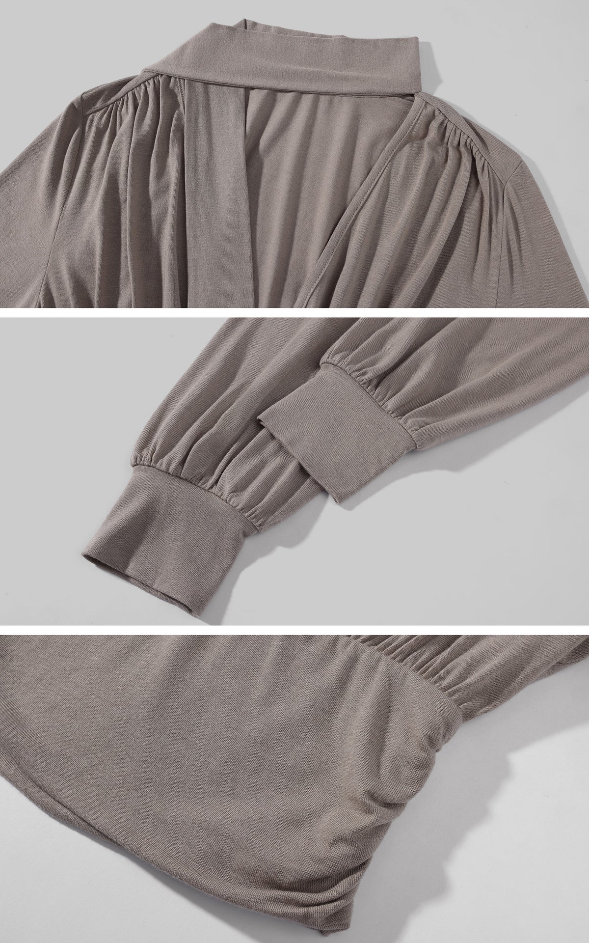 Hydrae Draped Wrap Front Ruched Long Sleeve Top With Asymmetric Neckline