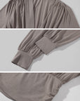 Hydrae Draped Wrap Front Ruched Long Sleeve Top With Asymmetric Neckline