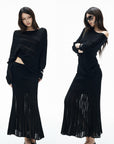 IAMXIAA Asymmetric Off-Shoulder Sheer Knit Top & Maxi Skirt Set