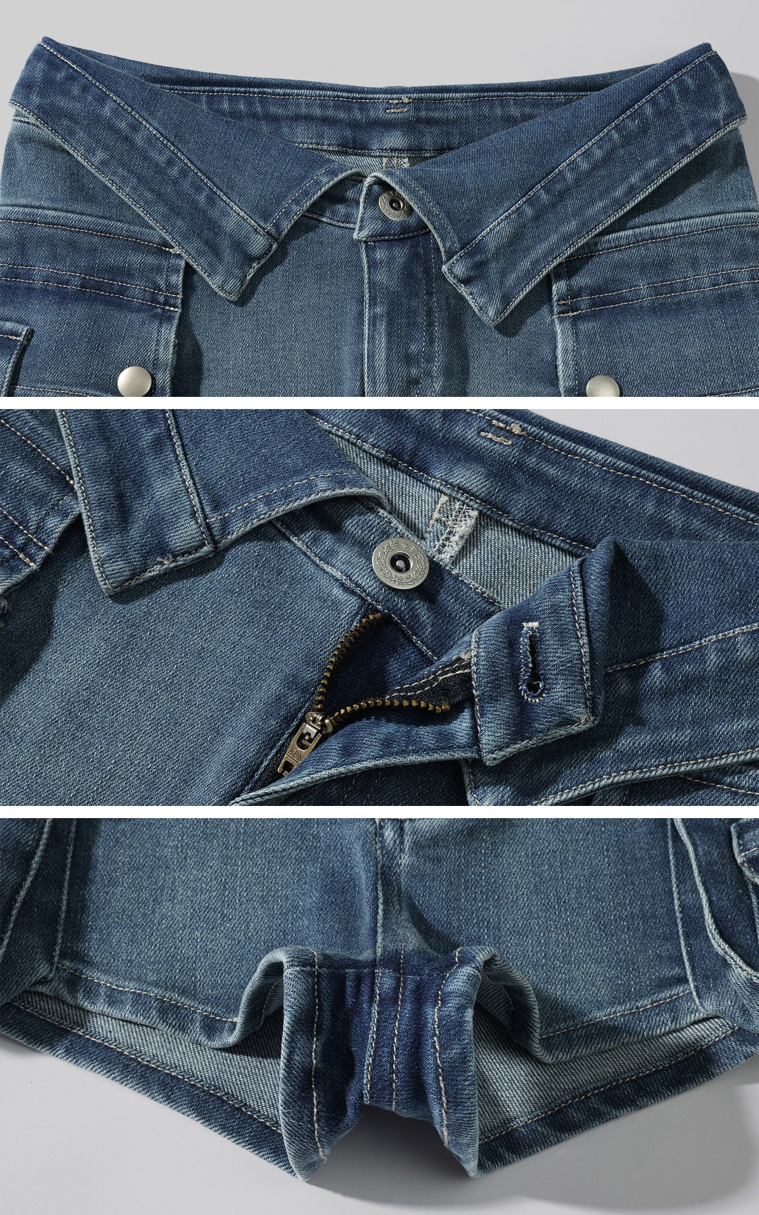 WARDEN EDGE Collar-Waist Deconstructed Denim Shorts - PINKPARKS