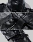 ROVENTE High-Neck Leather Long Coat
