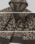 0122stepll Leopard Jacquard Hooded Knit Zip-Up Jacket