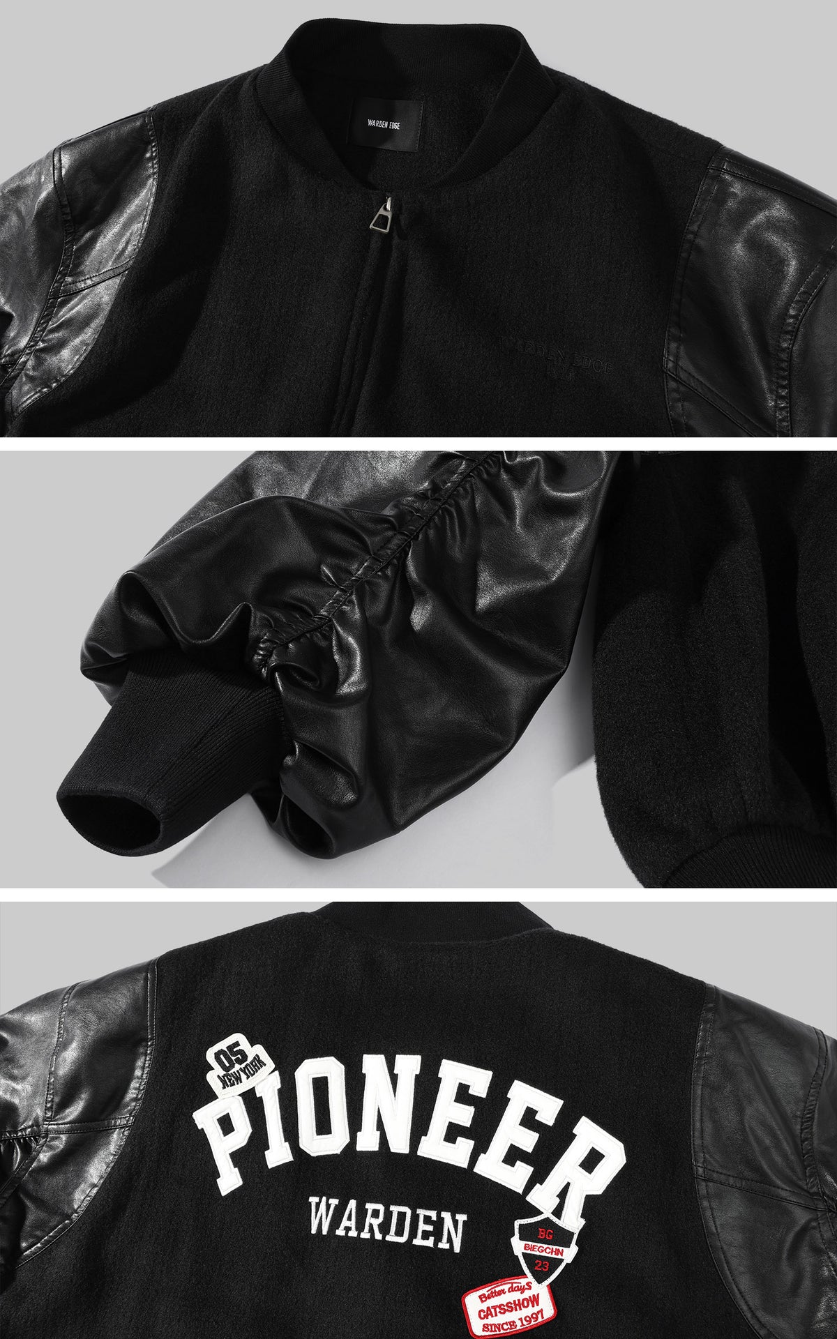 WARDEN EDGE Oversized Contrast Sleeve Varsity Bomber Jacket