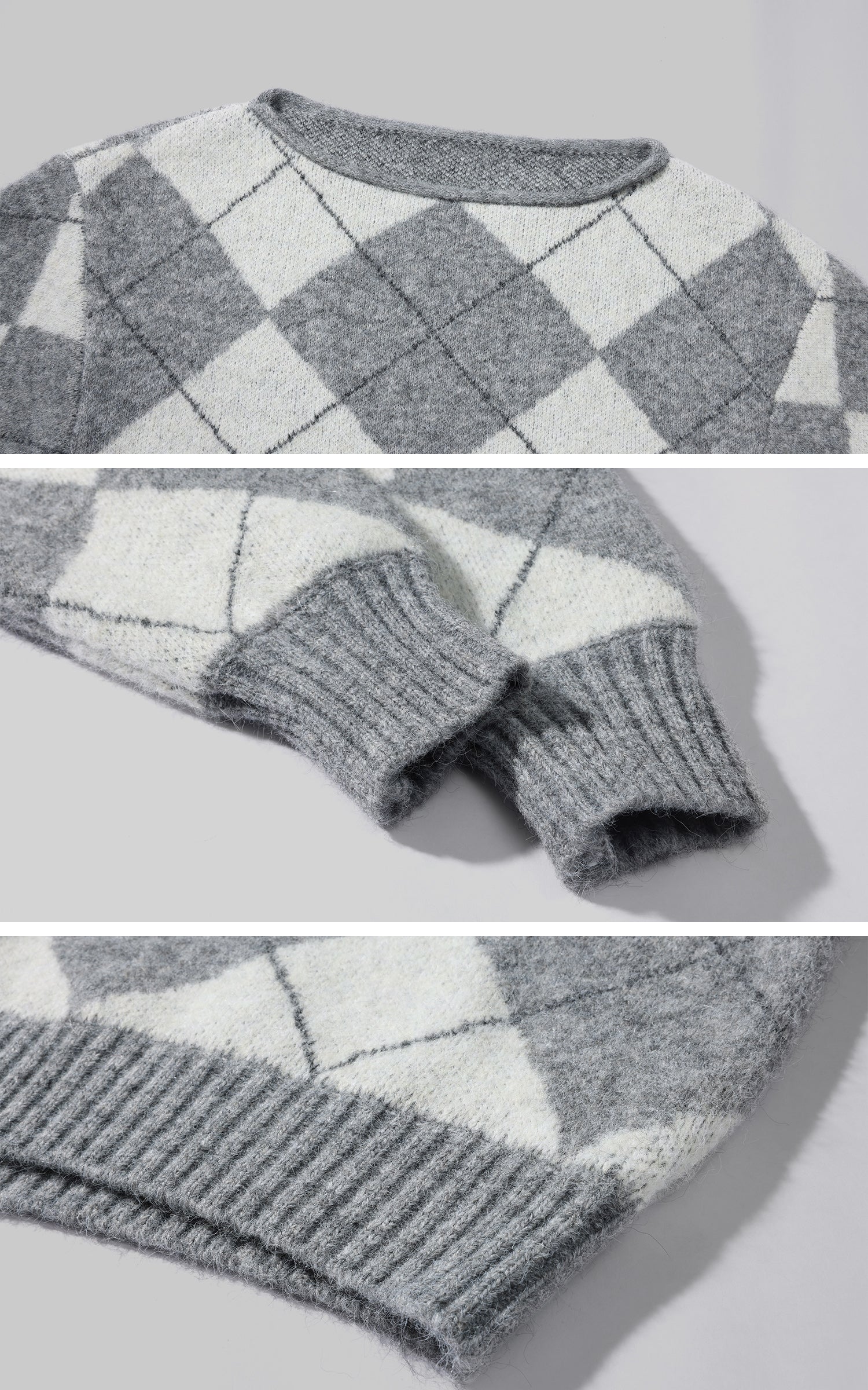 WARDEN EDGE Argyle Off Shoulder Oversized Knit Sweater