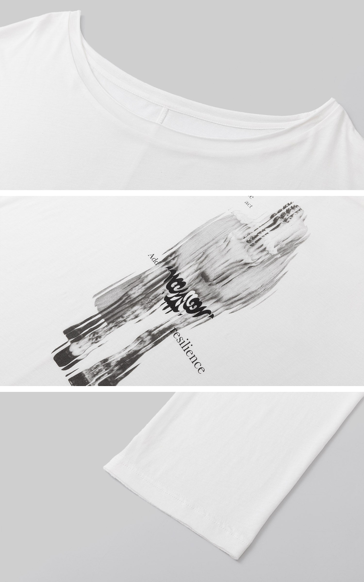 0122stepll Distorted Graphic Off-Shoulder Oversized Long Sleeve Top