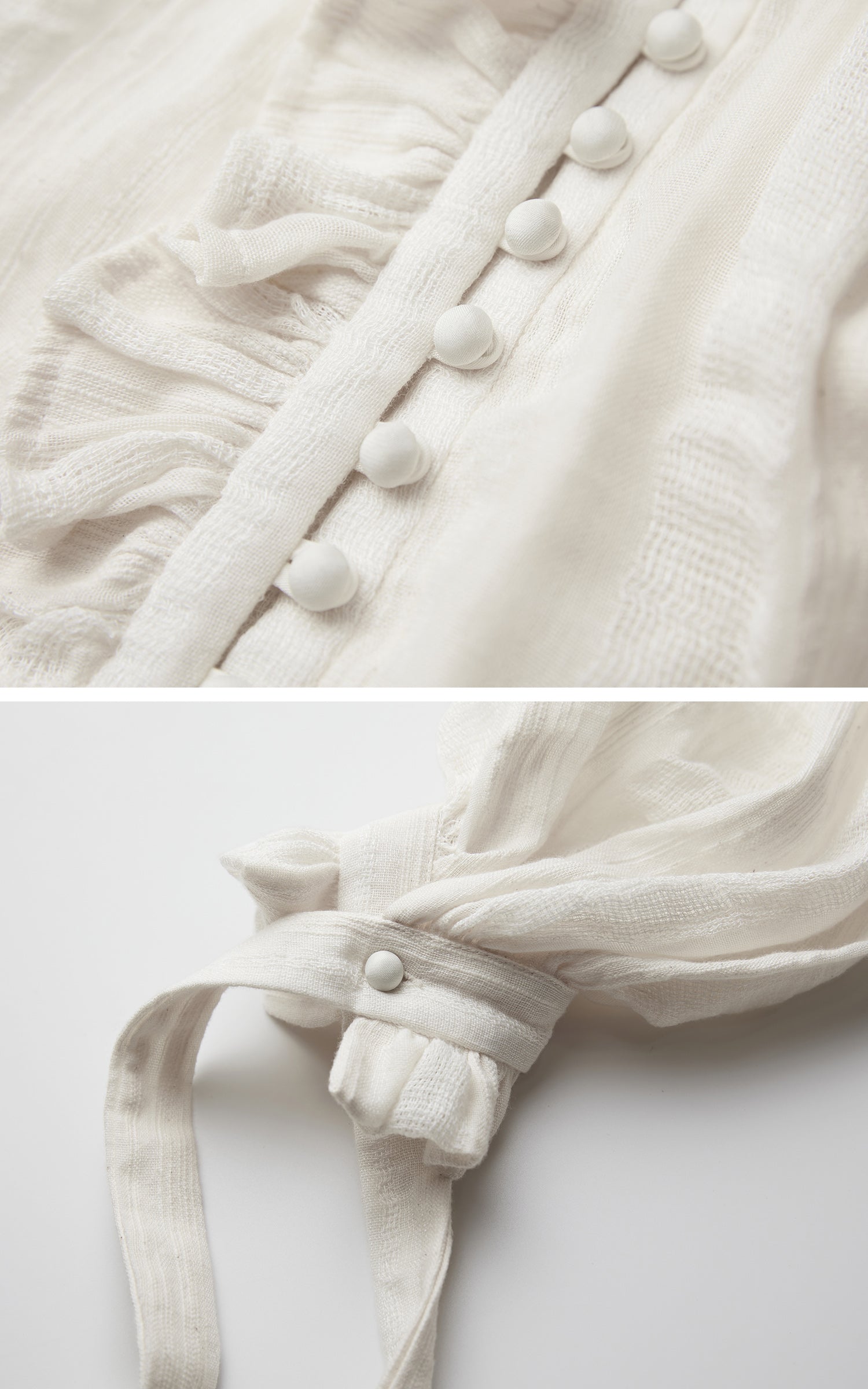 DOINDULGE Textured Button Shirt with Ruffled Front and Long Sashes