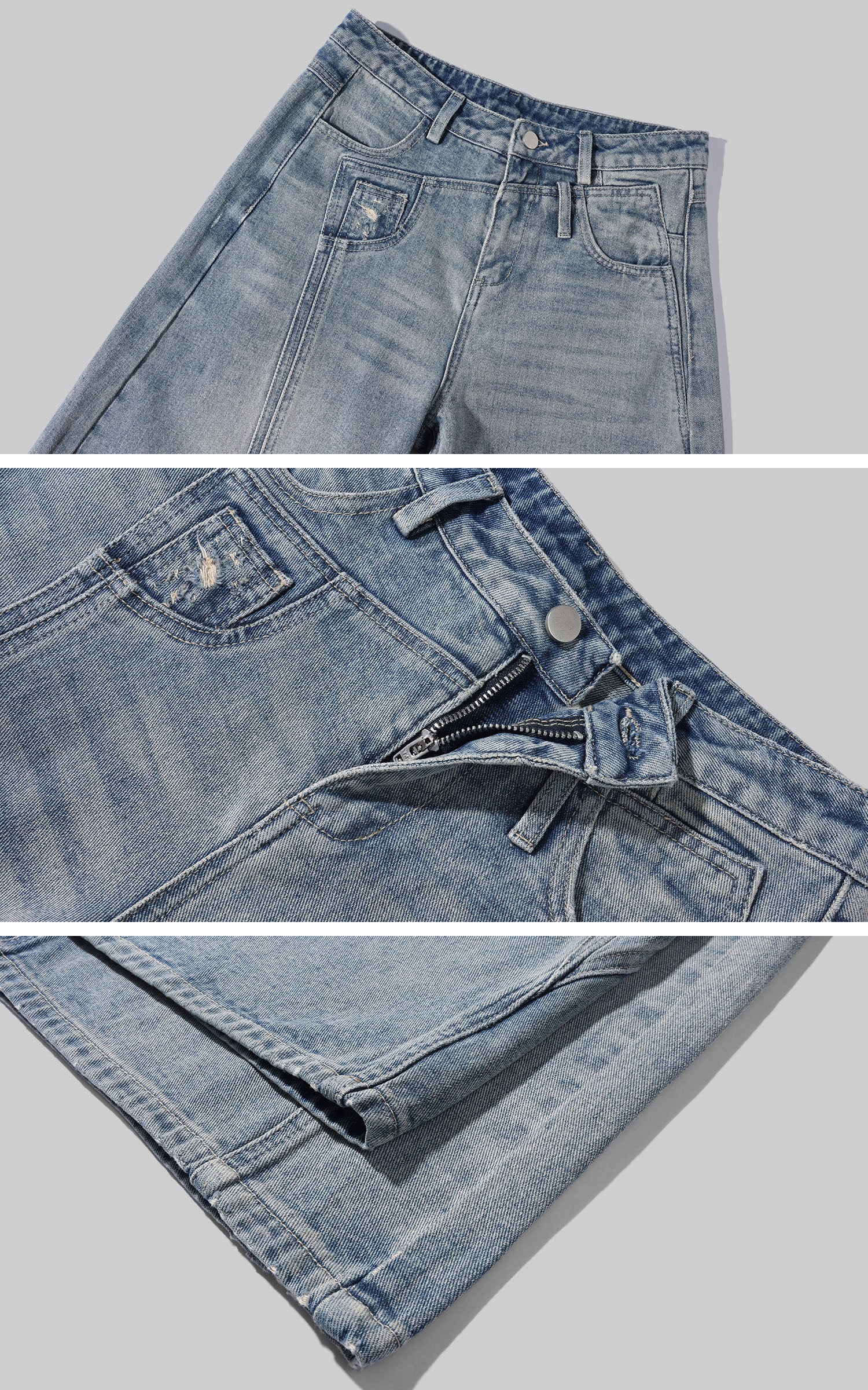 Rase le sol Jean large en denim à panneaux délavés