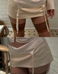 Rase le sol Embroidered Waist Garter Satin Mini Skirt